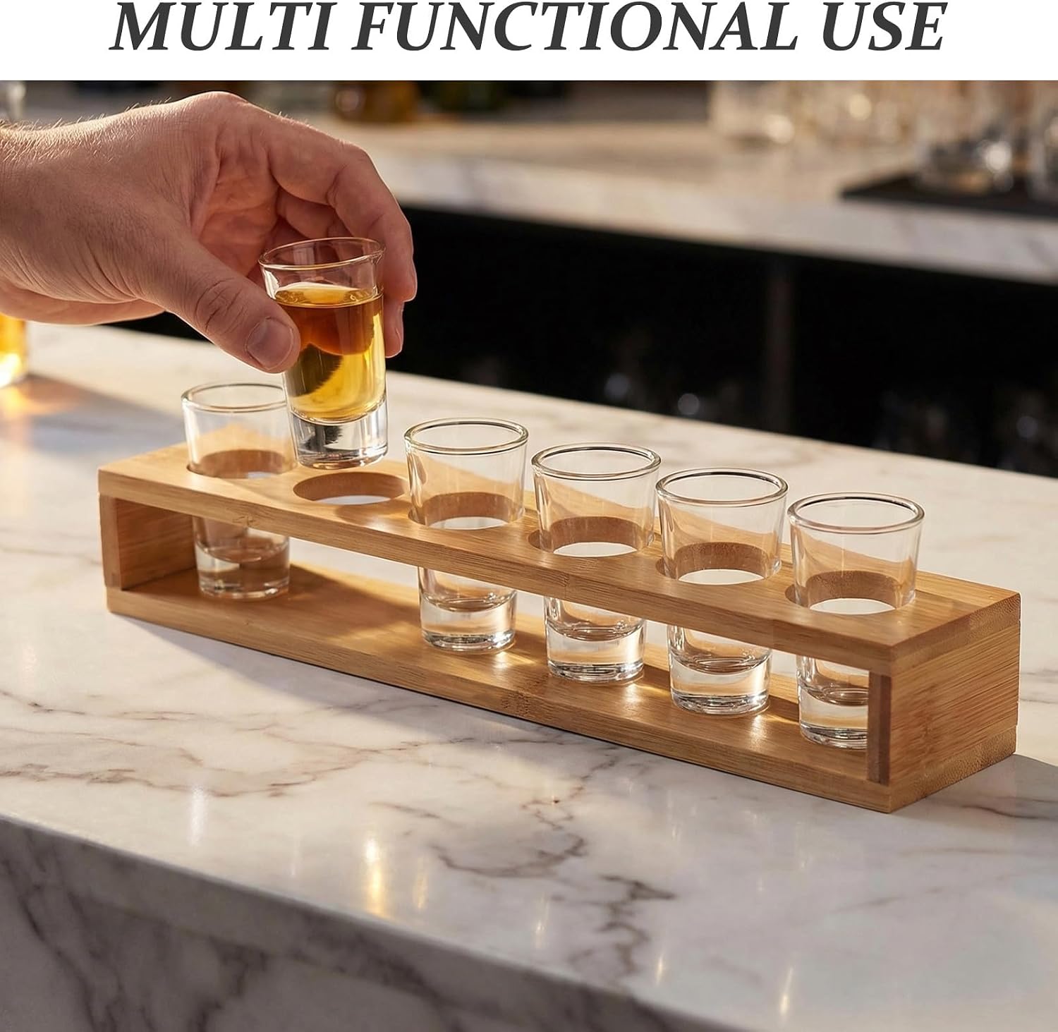 2pcs Shot Glass Holder: 6 Holes (1.5") Glasses Display Tray for Liquor - Bamboo Shot Cup Serving Organizer for Summer Parties KTV Night Bar Restaurant