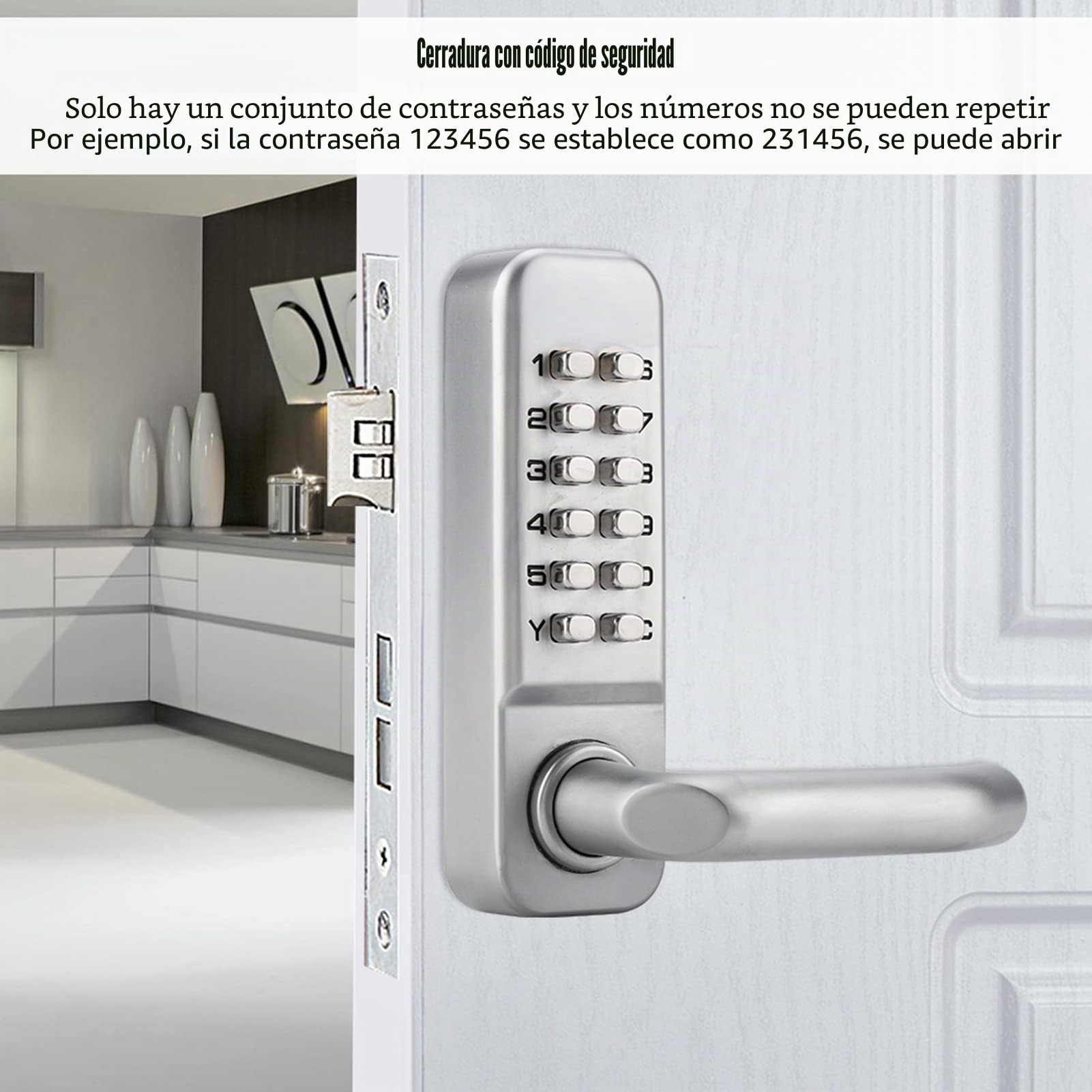 Cerradura de puerta con código numérico digital, Cerradura de puerta con pulsador digital de código mecánico Aplicable al grosor de puerta de 30-60 mm