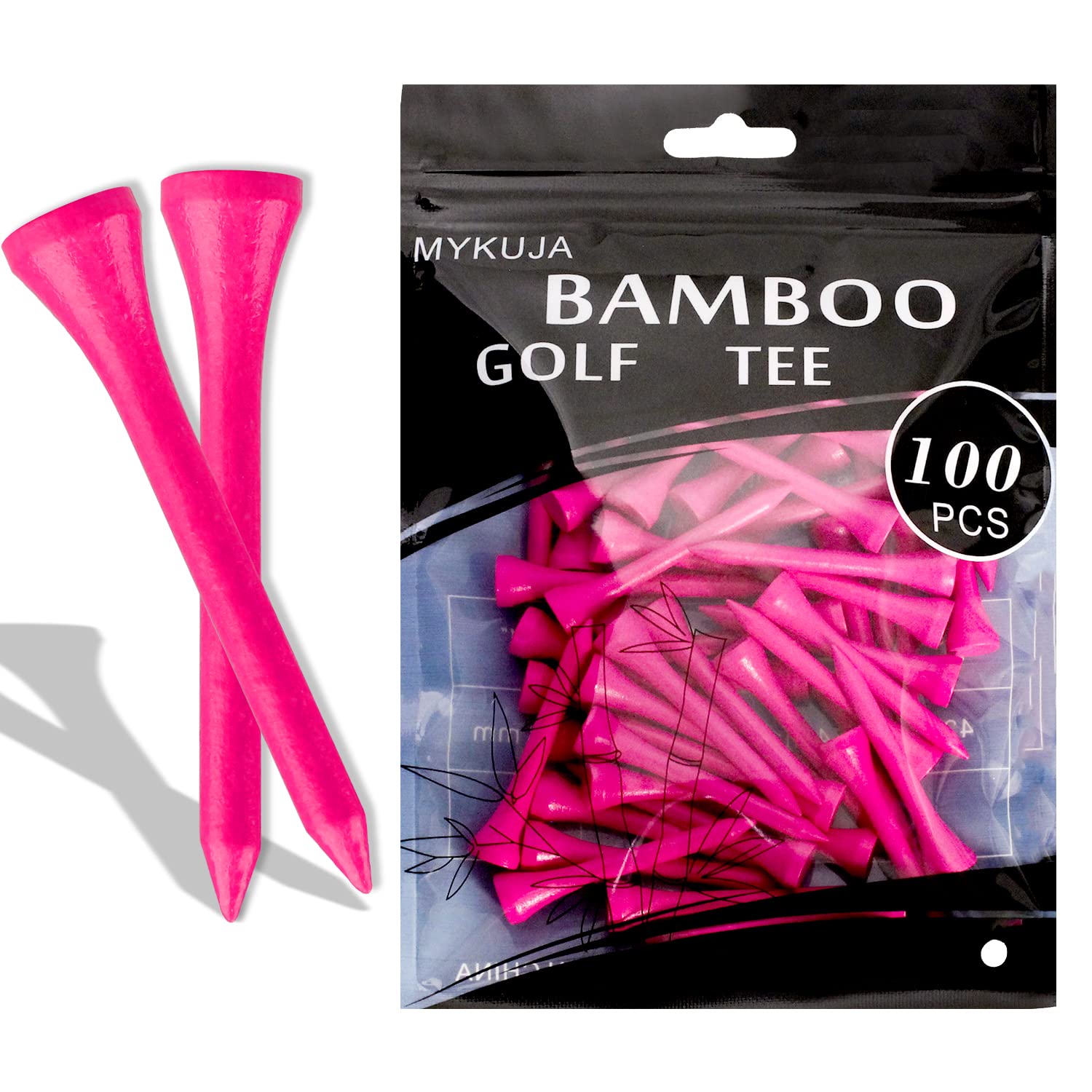 MYKUJA Pink Golf Tees 100Pcs Pack-3 1/4-2 3/4-2 1/8-Women Golf tees-Girls Golf Tees-Bamboo Golf Tee-Golf Gifts