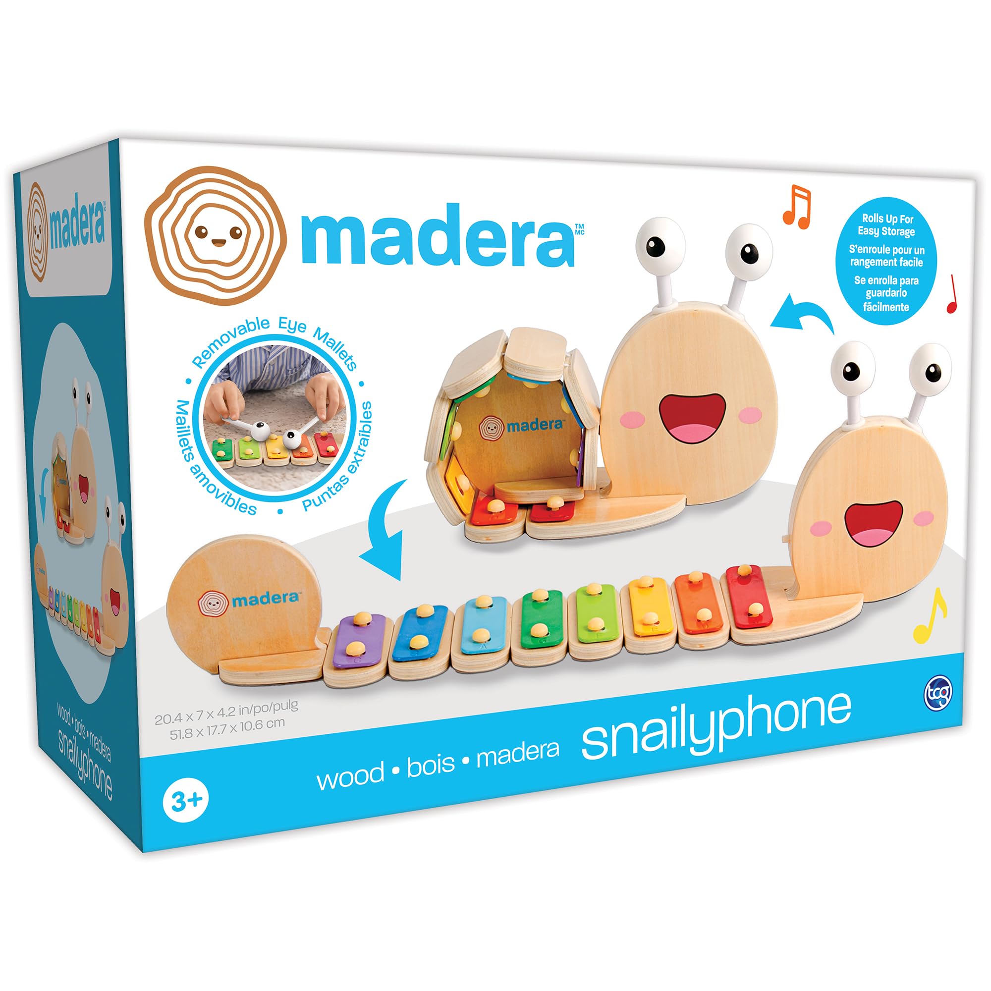 TCG Toys Madera Wood: Snailyphone - Snail-Designed 8-Key Xylophone, 2 Matching Mallets, Wooden Musical Instrament, Interactive Toy, Kids-Toddlers Ages 3+