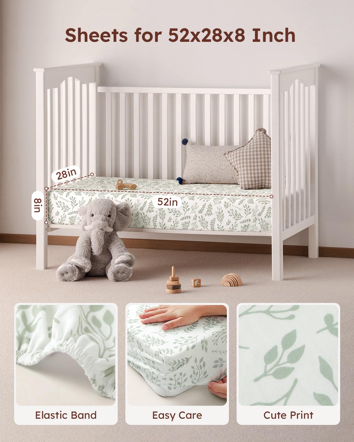 2-Pack Baby Crib Sheets 52x28 (Green+Leaf) M33530