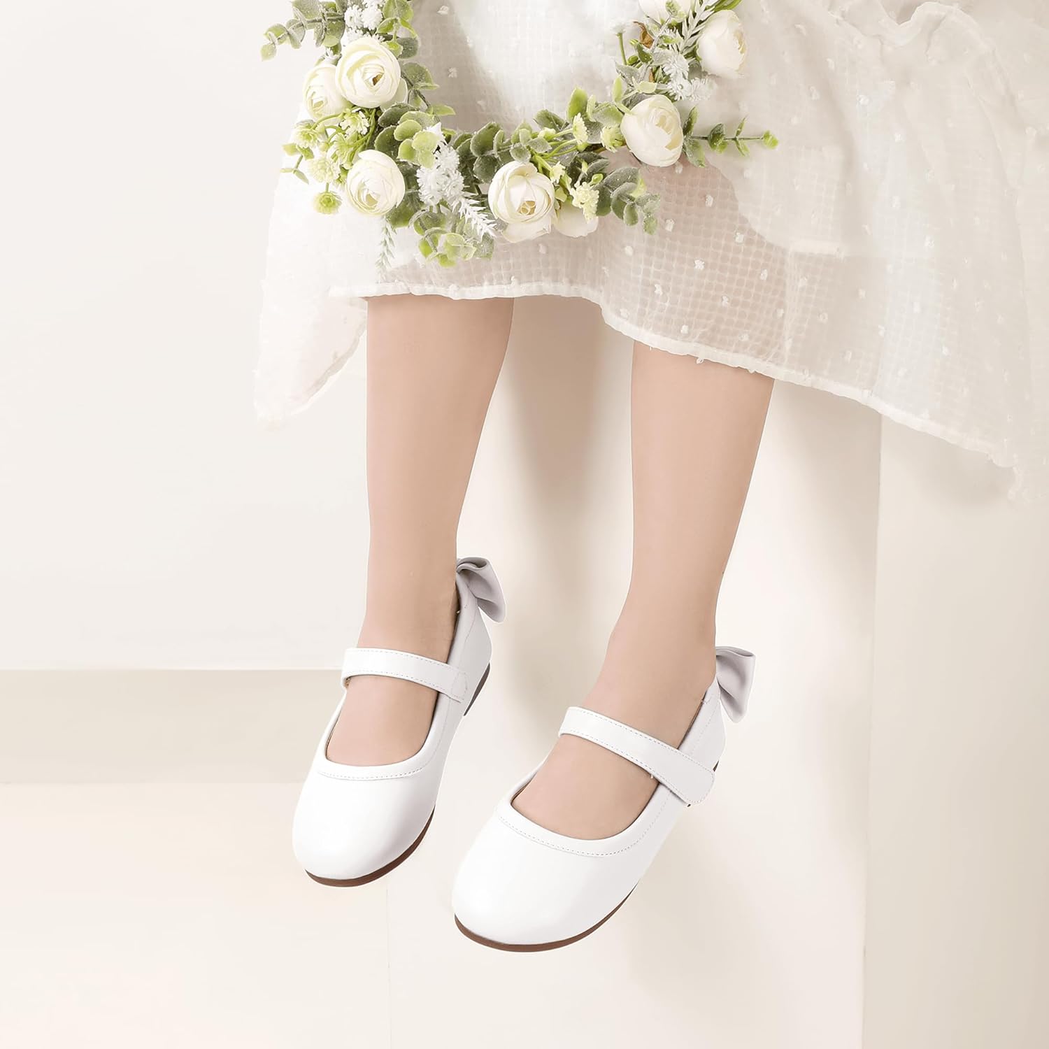 PANDANINJIA Toddler/Little Kid Girl's Angela Dress Mary Jane Ballet Flats Bow Flower Girl Wedding Party Ballerina Flat Shoes - Image 3