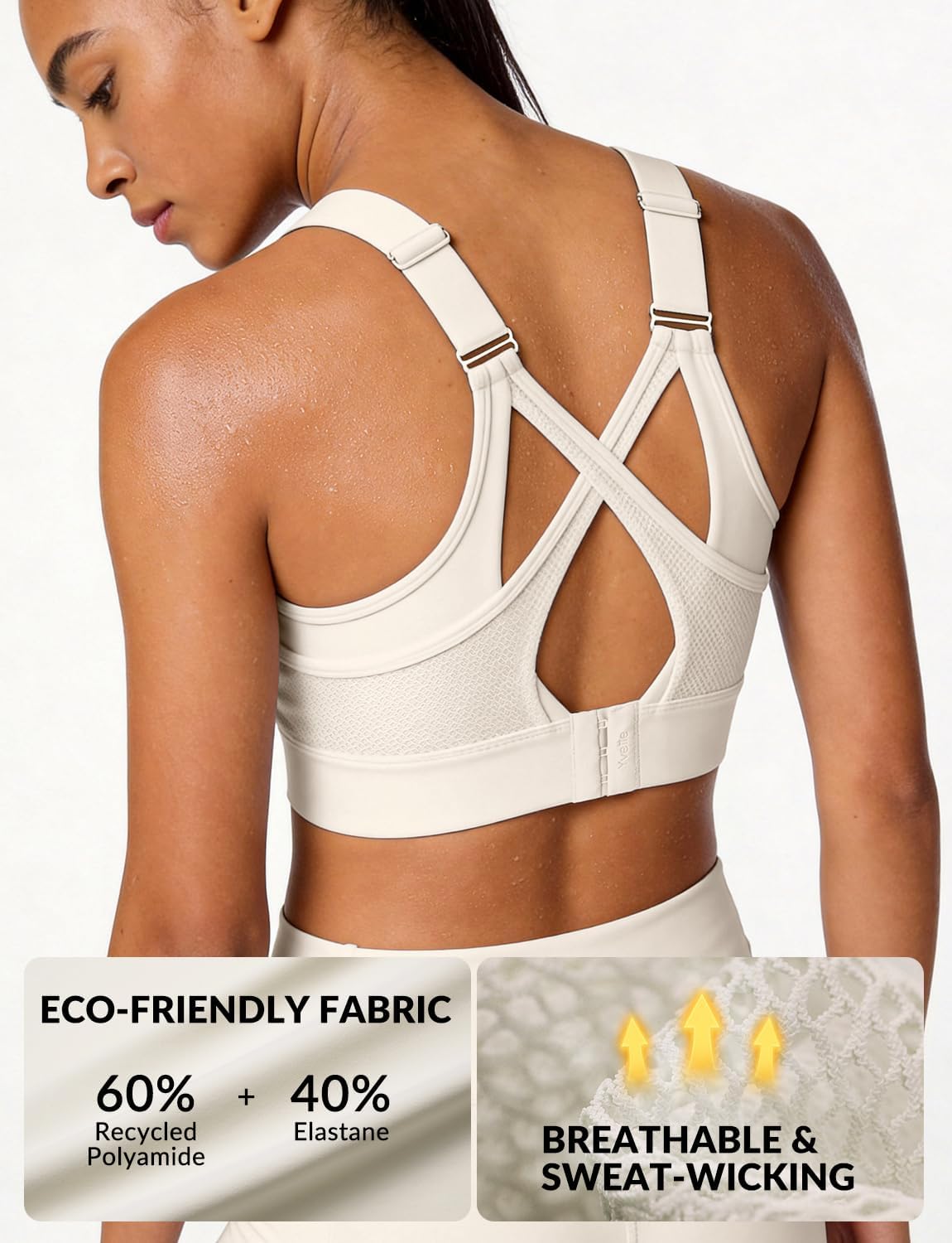 Yvette Sports Bras for Women High Impact Support, Sleek V-Neck Design with Adjustable Criss Cross Straps, Plus Size Sports Bra for Large Breasts Bust for Running & Workout,Off-White,XL