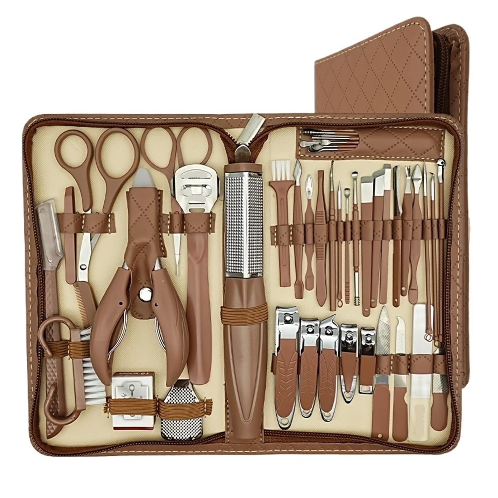 Profesjonalny zestaw do manicure i pedicure, obcinacz do paznokci ze stali nierdzewnej, szczypce do skórek, przenośne etui podróżne, narzędzia kosmetyczne (SET152-brązowy)
