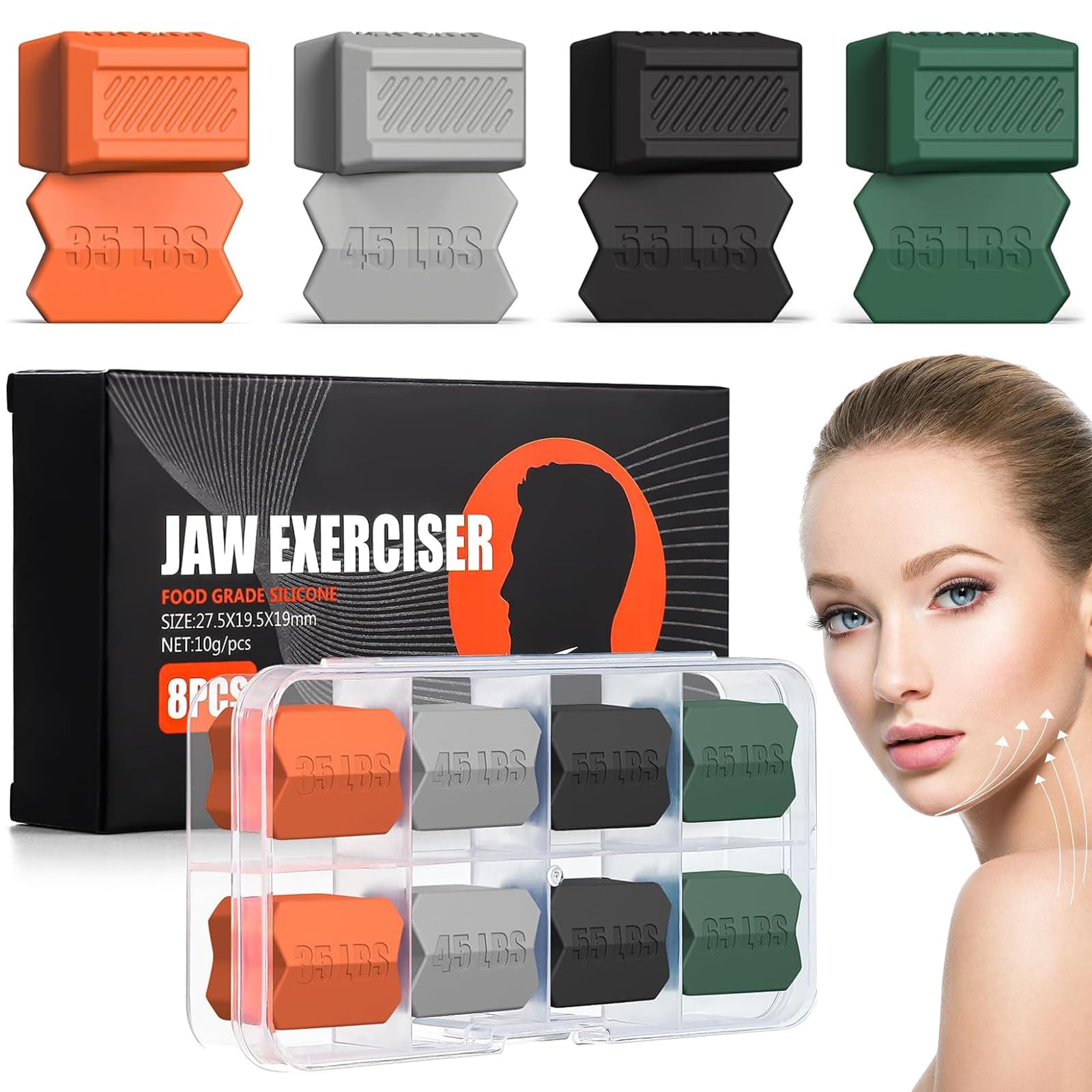 Binnan 8 Pezzi Silicone Jawliner Trainer, Mascella Allenamento, Mewing, Mascella Allenamento Uomo O Donna, Viso E Mento Sottili, Esercita La Forza del Morso