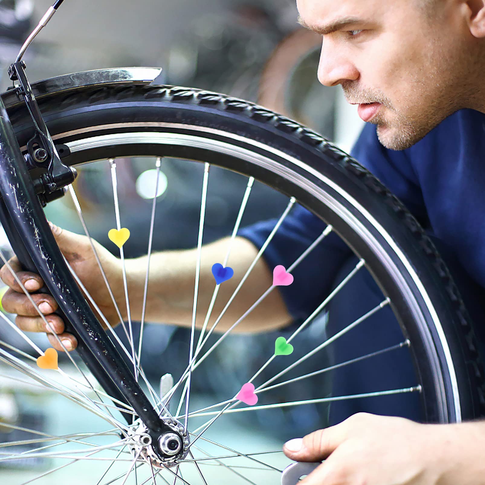 BESTonZON 108pcs Plastic Beads for Bike Wheel Spoke Decorations Star Heart Beads Durable Spoke Accessories for Bicycles Easy to Install Clip Design