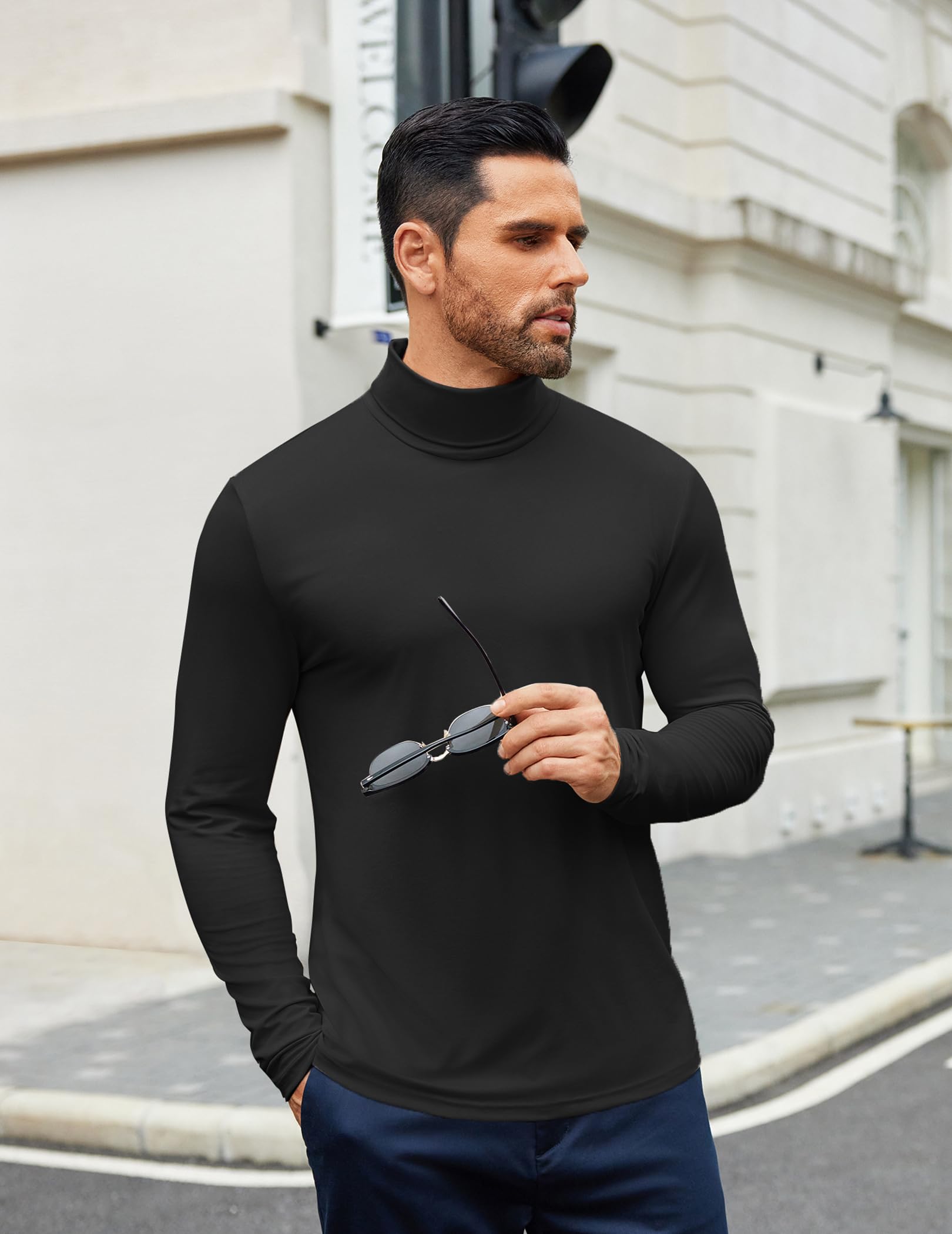 COOFANDY Rollkragenshirt Herren Longsleeve Rollkragenpullover Dünn Rolli Basic Unterziehrolli Slim Fit Langarmshirt Einfarbig