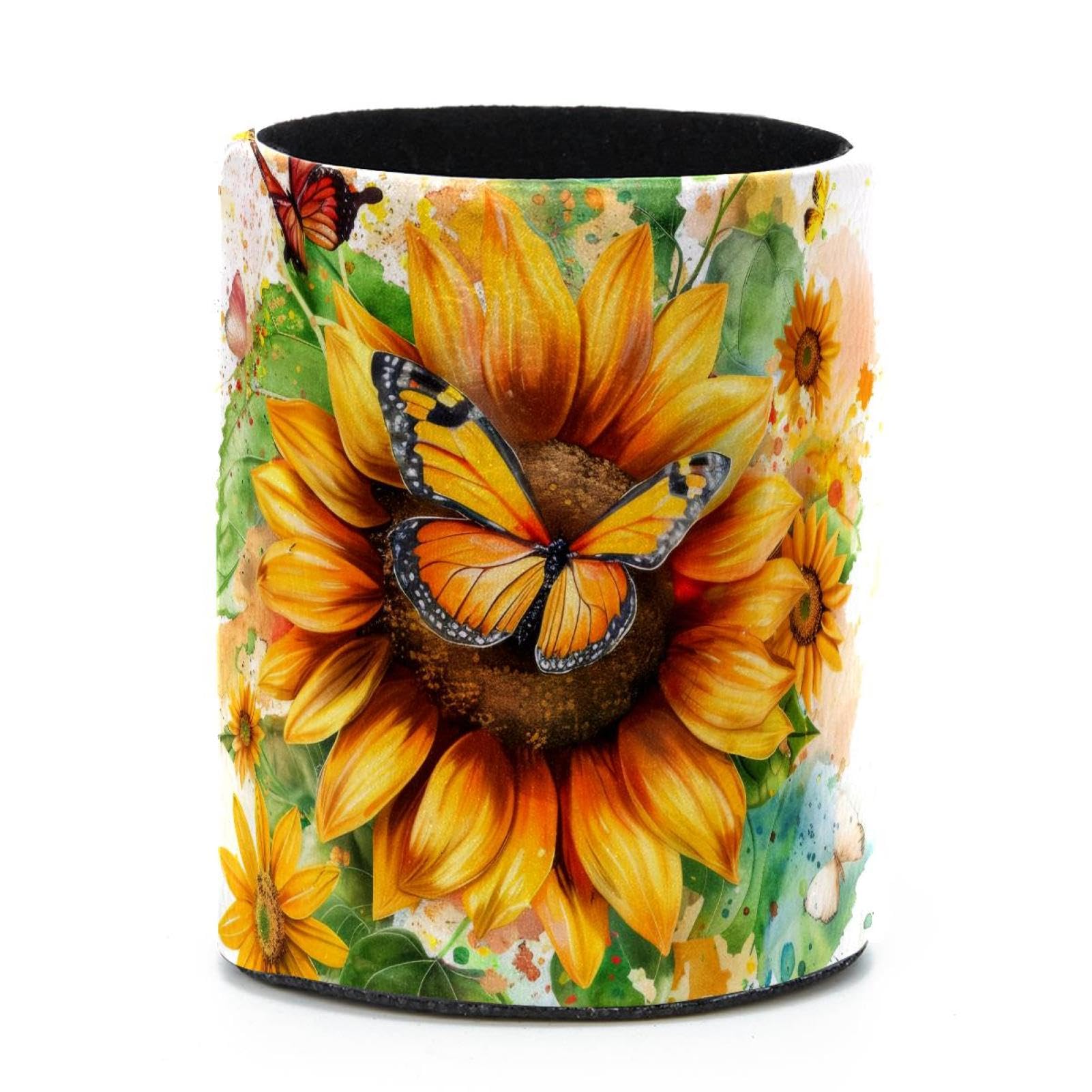 VAPOKF Round Pencil Holders for Desk, Sunflower Pen Holders Pen Pot Makeup Brushes Storage Desktop Stationery Supplies Organiser for Home Office