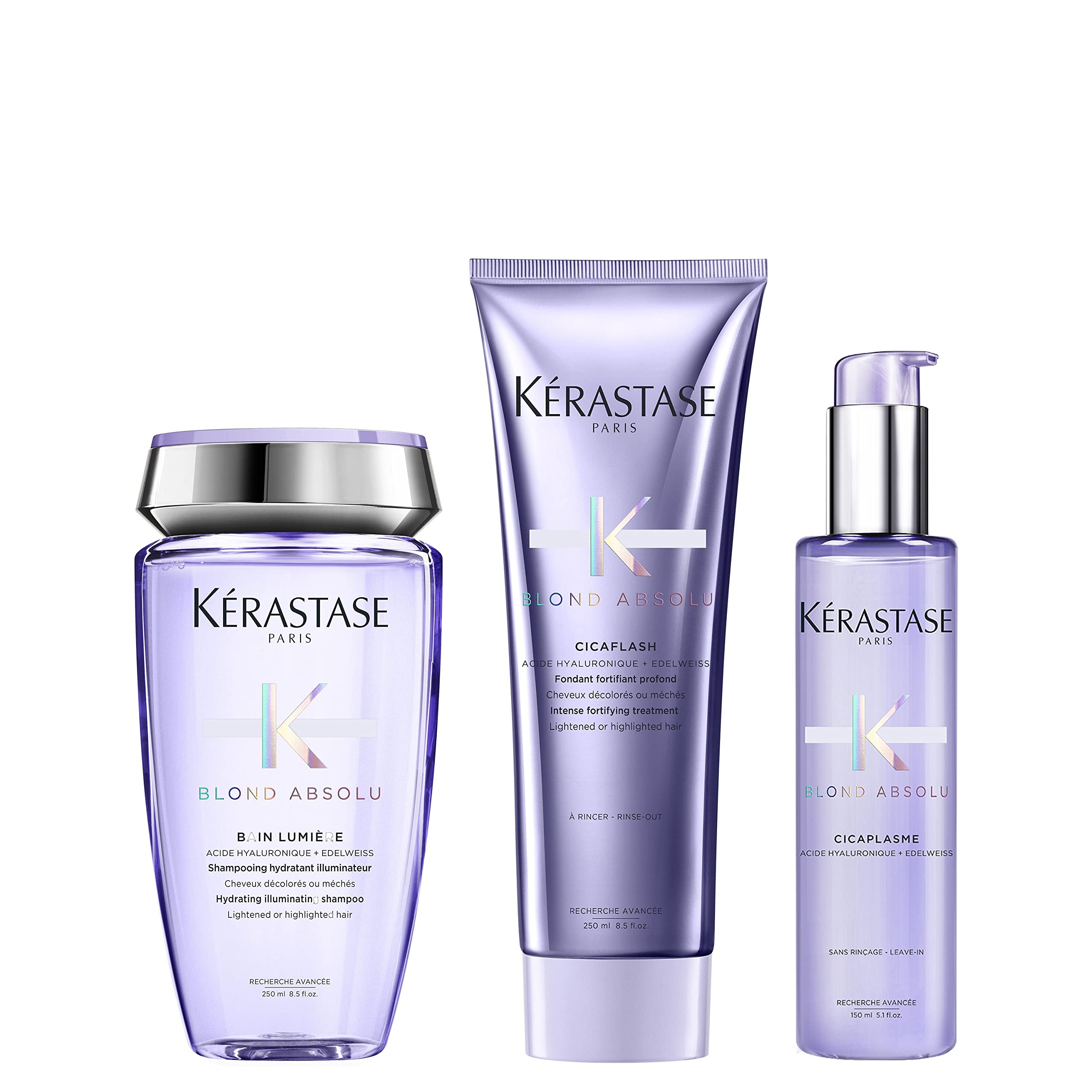 Kérastase, Blond Absolu, Pflegeroutine mit Shampoo, Haarspülung und Serum für blondiertes, gesträhntes oder natürlich blondes Haar, Mit Hyaluronsäure