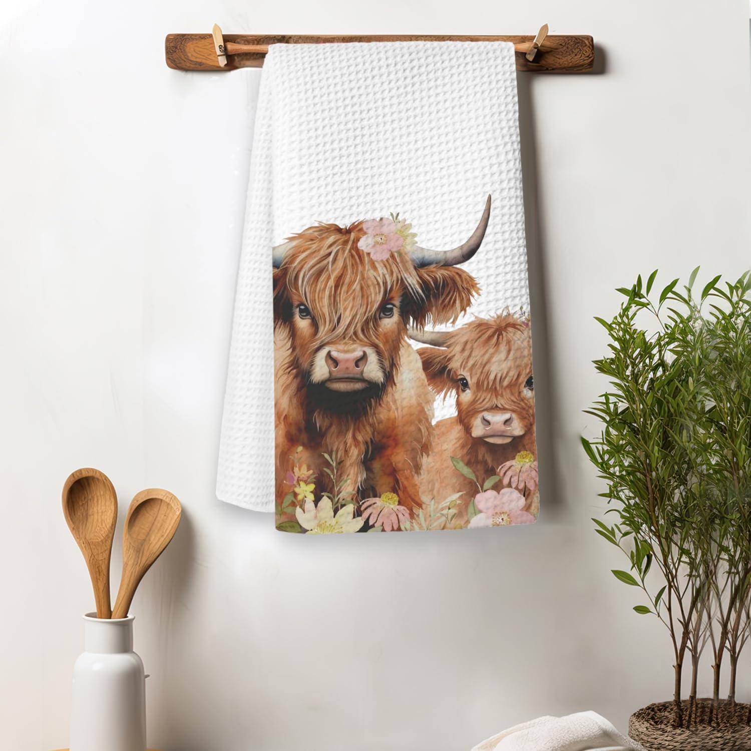 Cows Lover Gifts Kitchen Towels, Gifts for Mother's Day Dish Tea Towels for Kitchen Decor, Floral Farm Animal Baby Cow and Mom Decorative Hand Towels for Bathroom, 16x24 Inch image 2