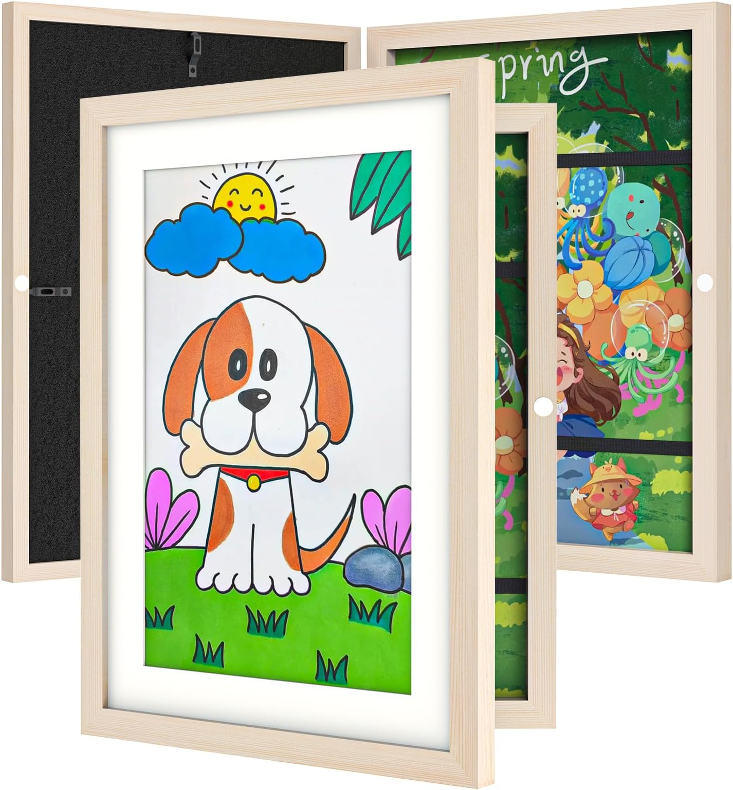 Kids Artwork Display Frame, 2 Pack A4 Kids Art Frames Front Opening for Children Artwork, Photo Frame with Mount for Hang or Stand Display Pictures, Drawings, Art Projects Wood