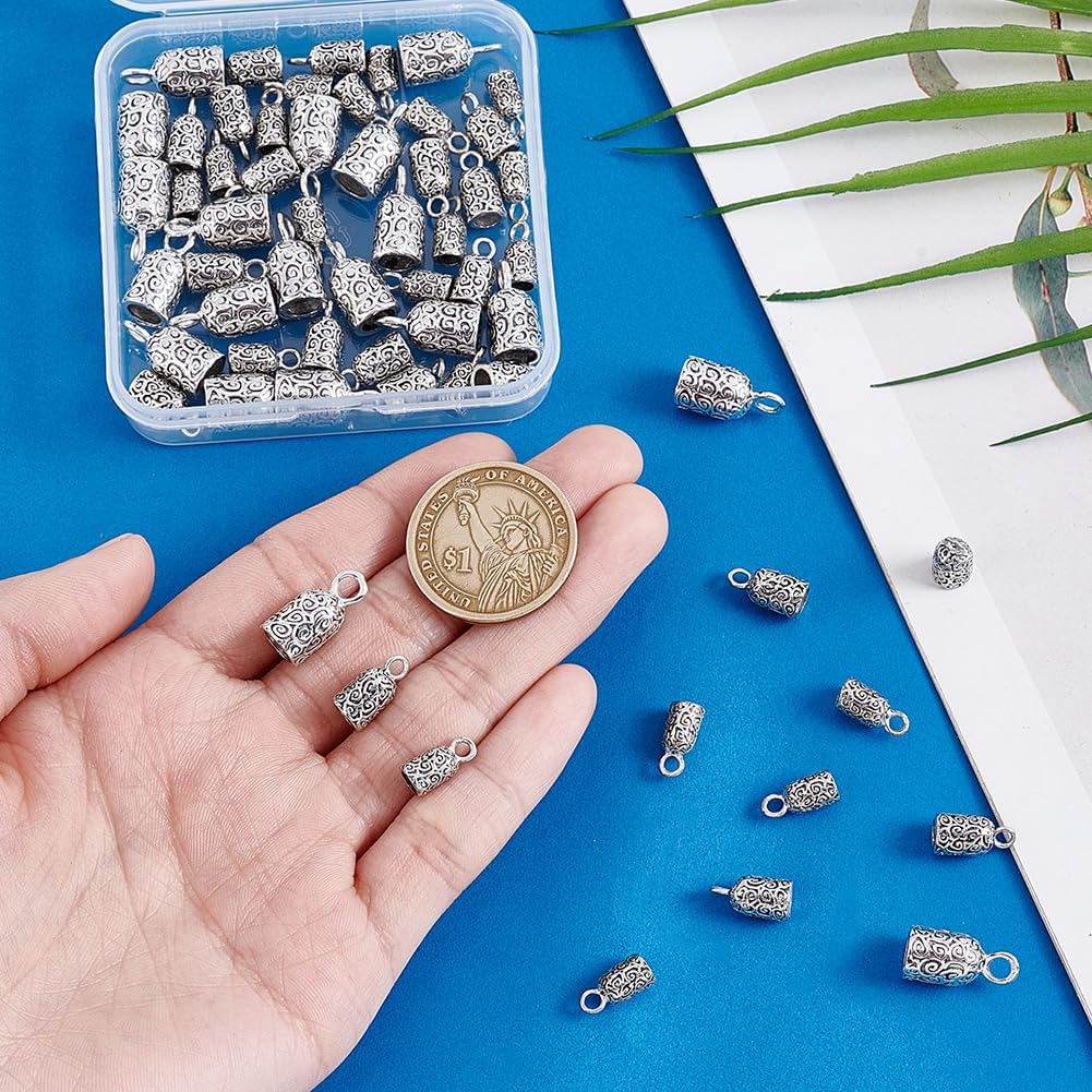 PH PandaHall 60pcs 3 Sizes Cord End Caps Rope End Caps Tassel Caps Jewelry End Caps Connectors with Loop for Jewelry Making Tibetan Style Bead Cap Bracelet Kit Kumihimo, Fit 3/4/5mm Cord