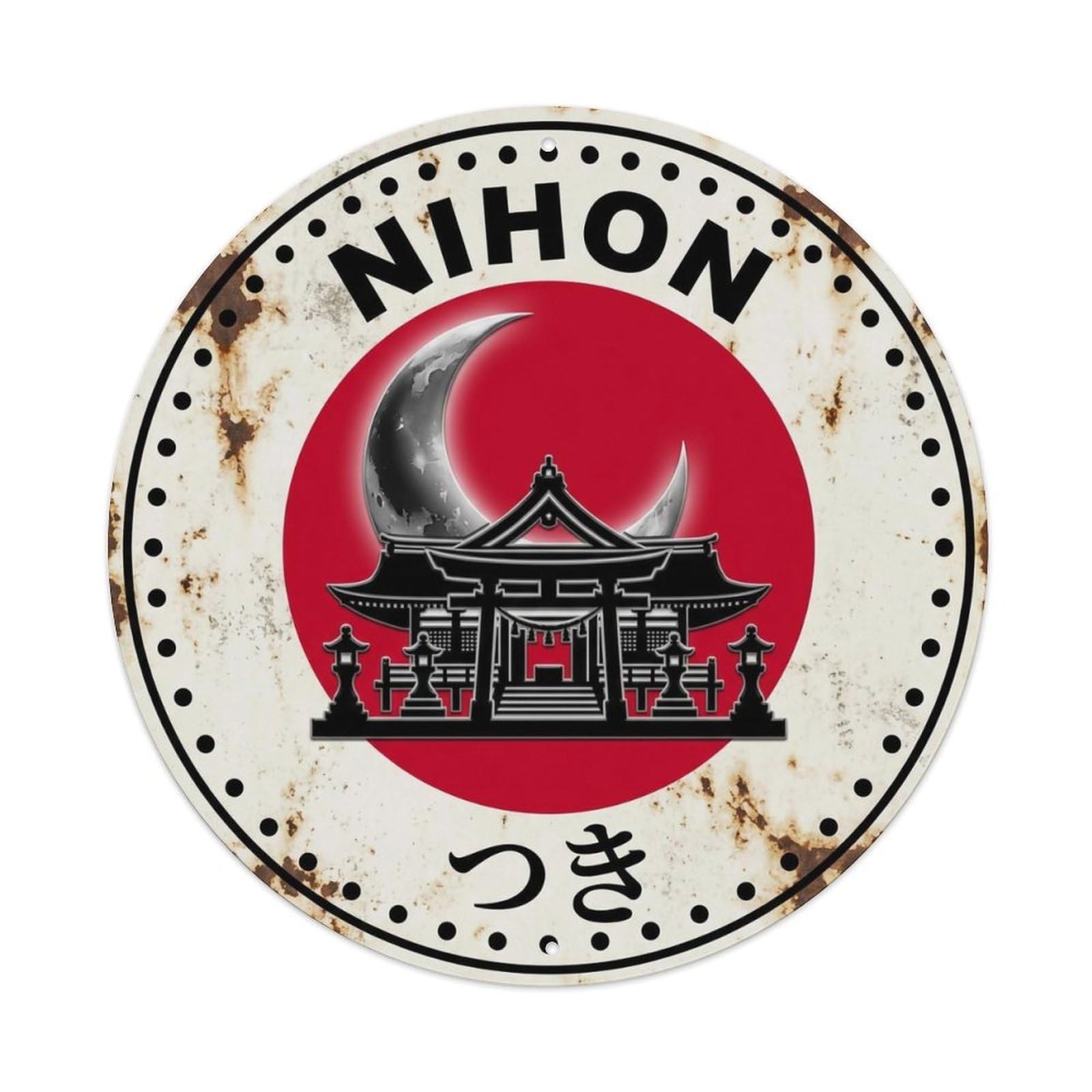 Yrnq 8X8inch Vintage Style Shrine Moon Nihon Sacred Night Vintage Metal Tin Sign
