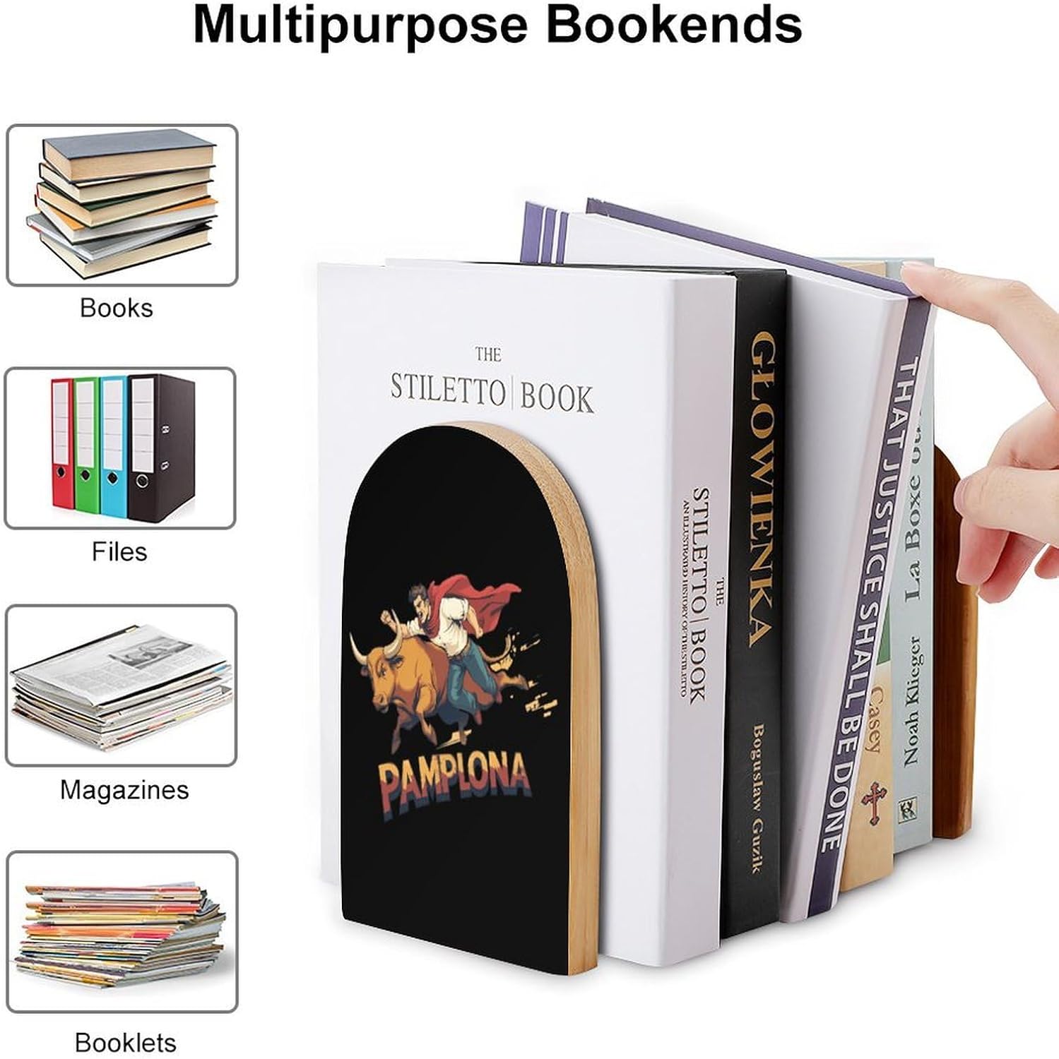 Spanish Bullfighting Cute Wood Book Ends Decorative Bookends 1 Pair Non-Skid for Shelves Home Office 7 X 5 Inch