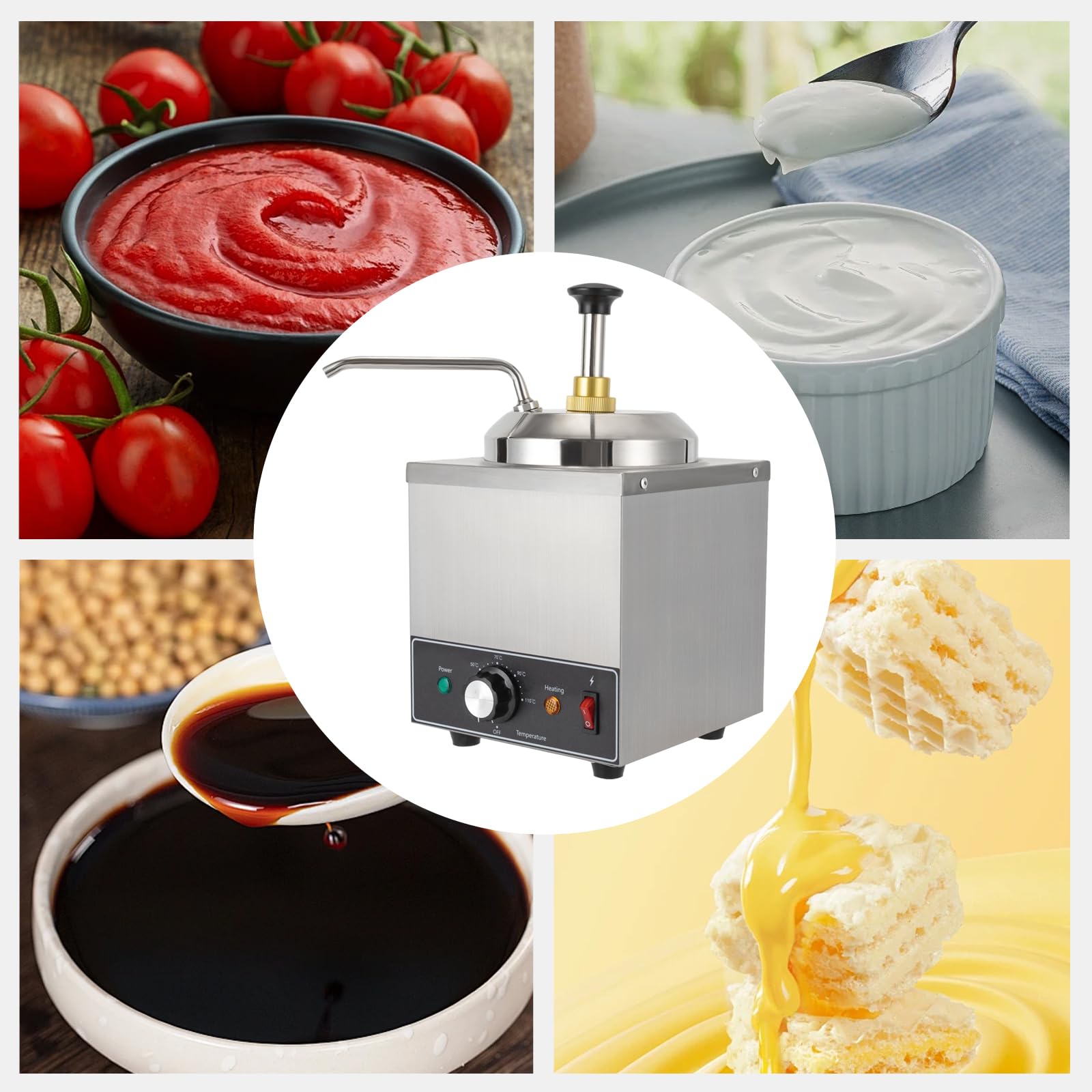 Distributeur de chocolat avec pompe, chauffe-sauce en acier inoxydable, capacité de 2 l, température réglable de 30 à 110 °C, idéal pour les cafés, les snack-bars et les restaurants pour stocker des