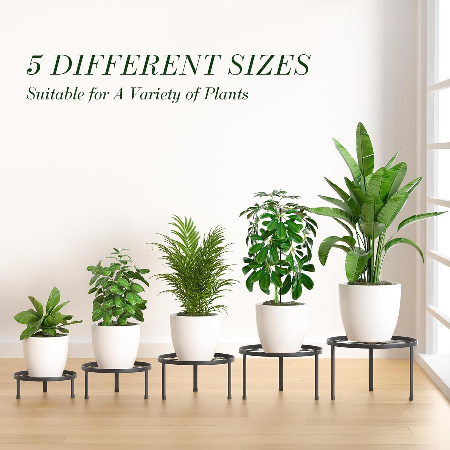 5er-Set Blumenständer aus Metall, Pflanzenständer für Innen Außen Garten Pflanzen,Blumentopf Ständer für Pflanzentreppe, Anti-Rost Eisen Display Rack für Haus & Garten Dekoration (Schwarz)