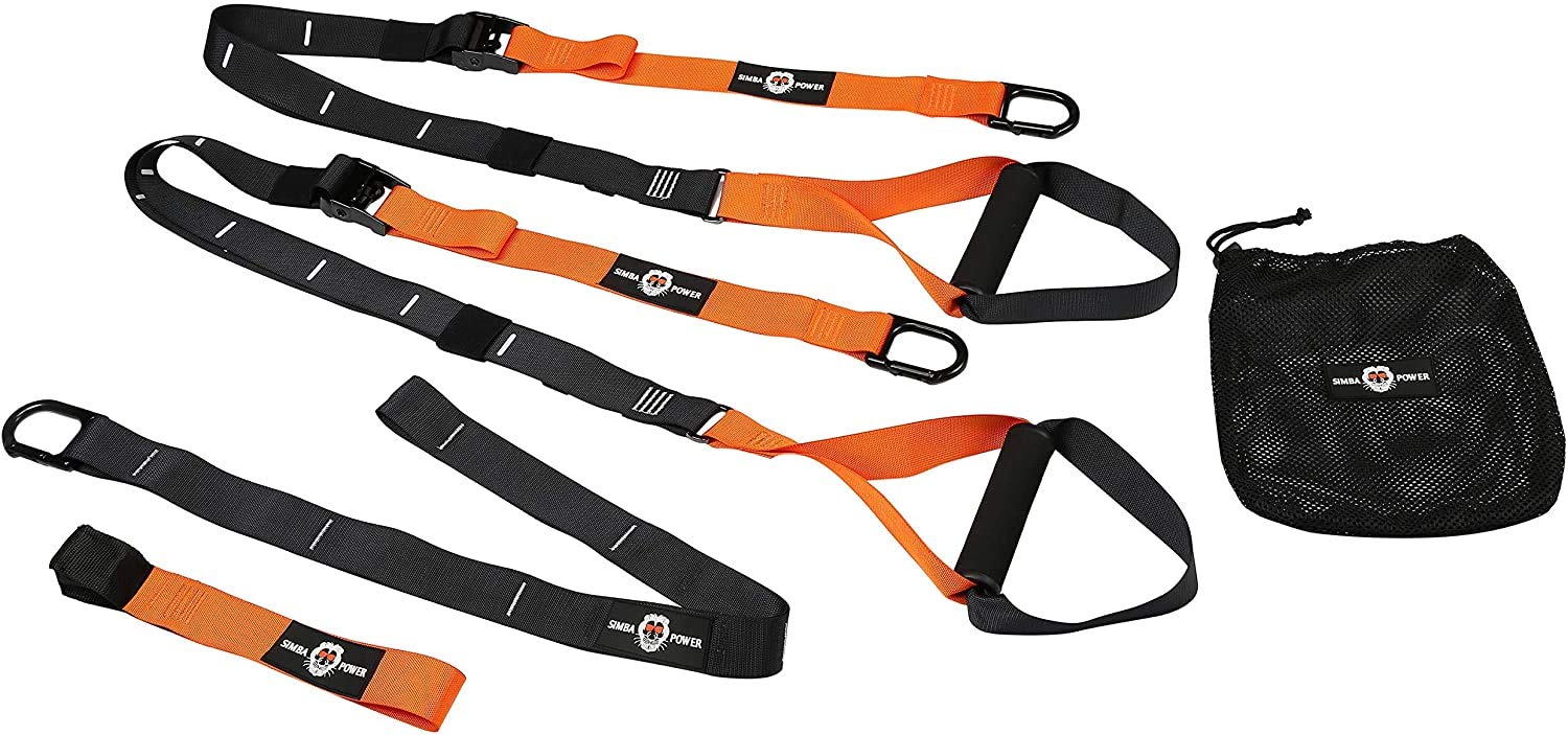 Simba Power Fitness Adjustable Sling Suspension Resistance System Training Kit with Door Anchor Indoor Outdoor Home Workout Exercise