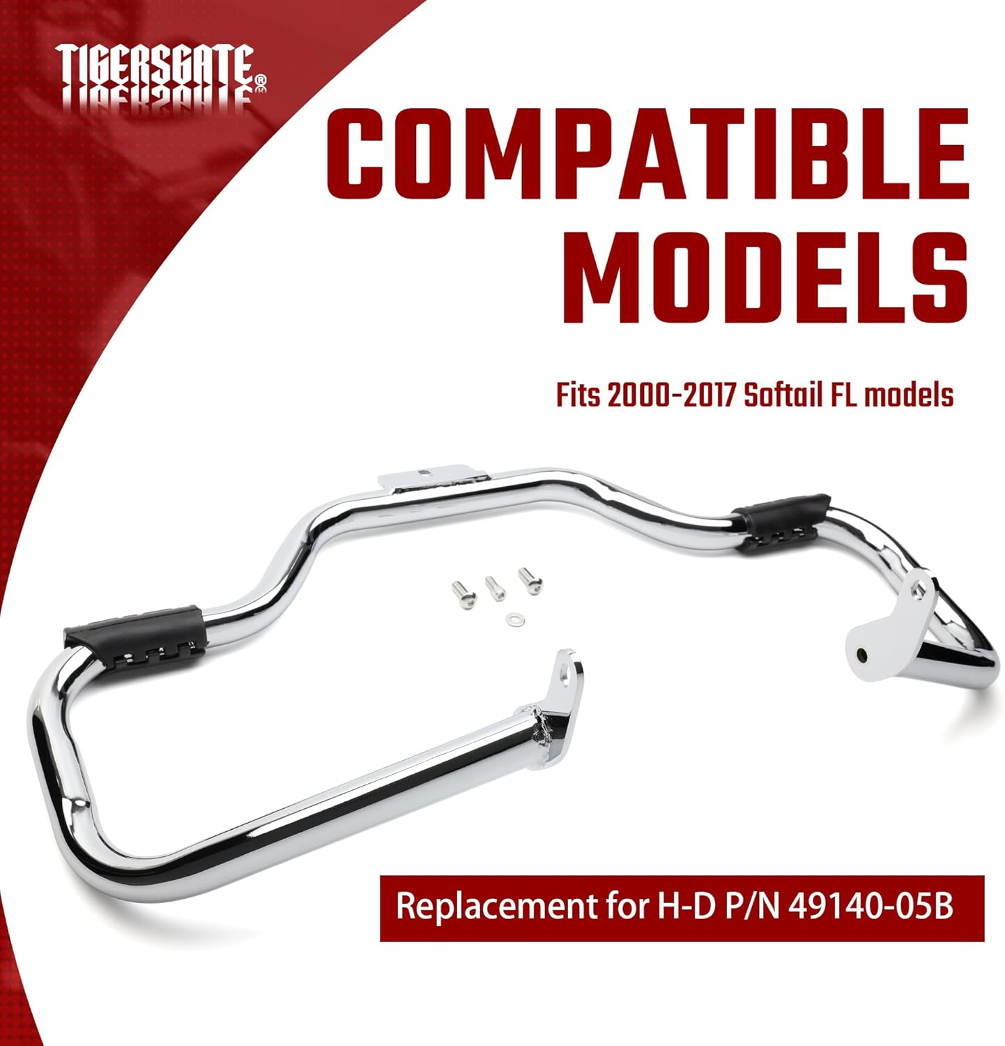 Softail Engine Guard Crash Bar 1.25" Fat Mustache Guard Highway Bar Designed for 2000-2017 Harley Heritage Softail Classic Deluxe Fat Boy FLSTF Models, with Anti-Slip Pedals, Chrome