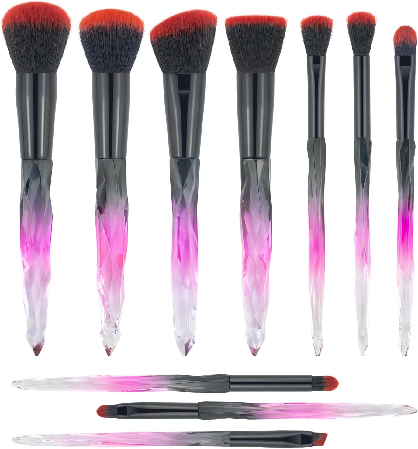 Beautiful Makeup Brushes, Make Up Brushes Set Transparent Handle for Blush Foundation Eye Shadow Kabuki Concealer Cosmetic Brushes Kits Red Black Makeup Tools