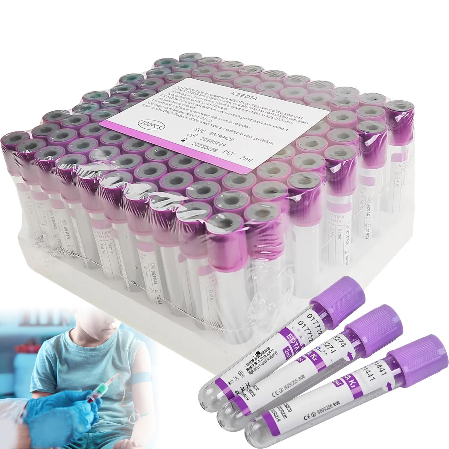 100 szt. plastikowych probówek do pobierania krwi, 3 ml/5 ml/10 ml do pobierania próbek krwi, separacji surowicy, zastosowań laboratoryjnych, kompatybilne z przygotowaniem