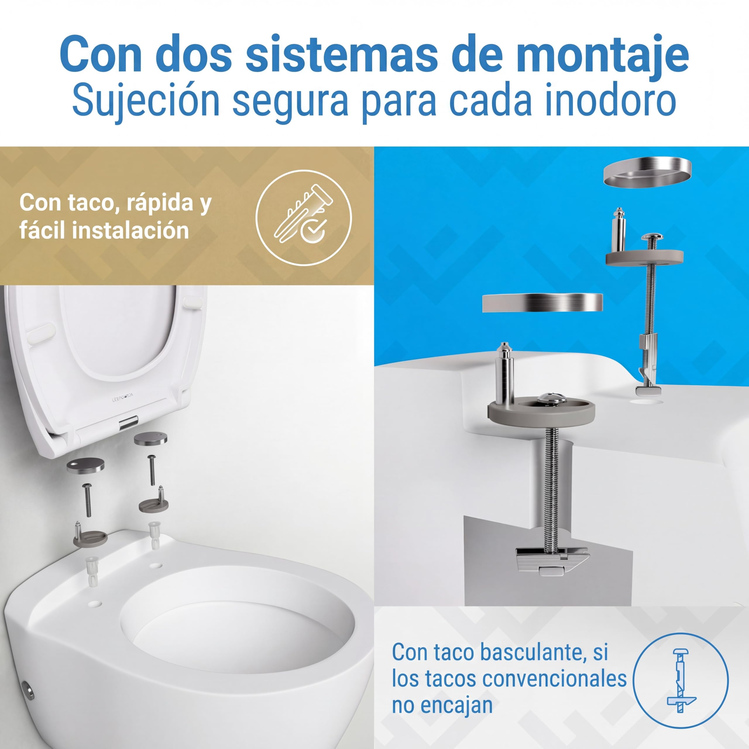 LOBENSWERK Tapa WC de water con Cierre Suave [Montaje Fácil] antibacteriana y resistente UV | Función Quick Release | Tapa de WC, Asiento Inodoro, tapa inodoro incl. plantilla de instalación