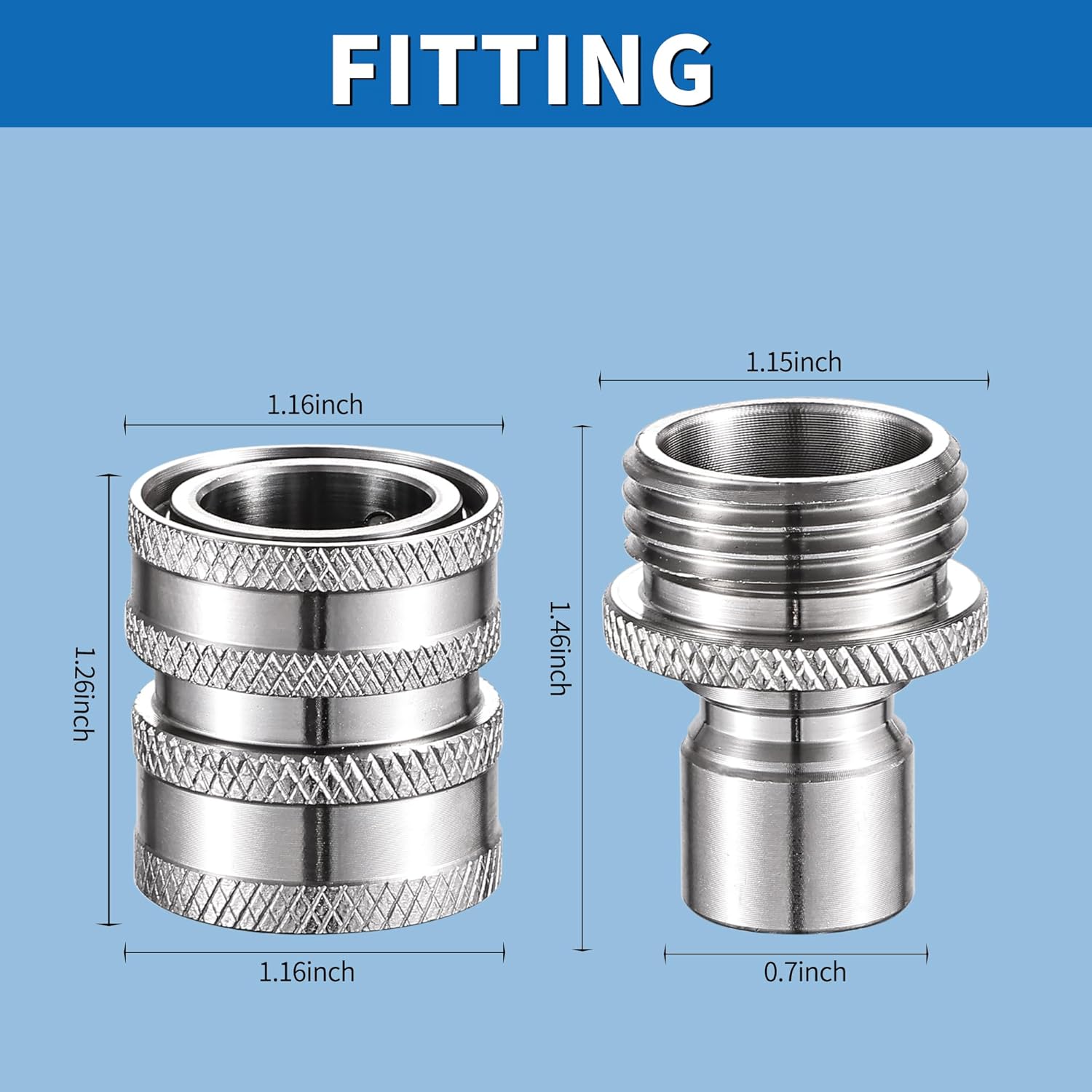 FENG PAI Garden Hose Quick Connect Fittings, 3/4" Thread Stainless Steel Water Hose Quick Connect Set, 4PCS Garden Hose Connector Set Great for RV or Pressure Washer