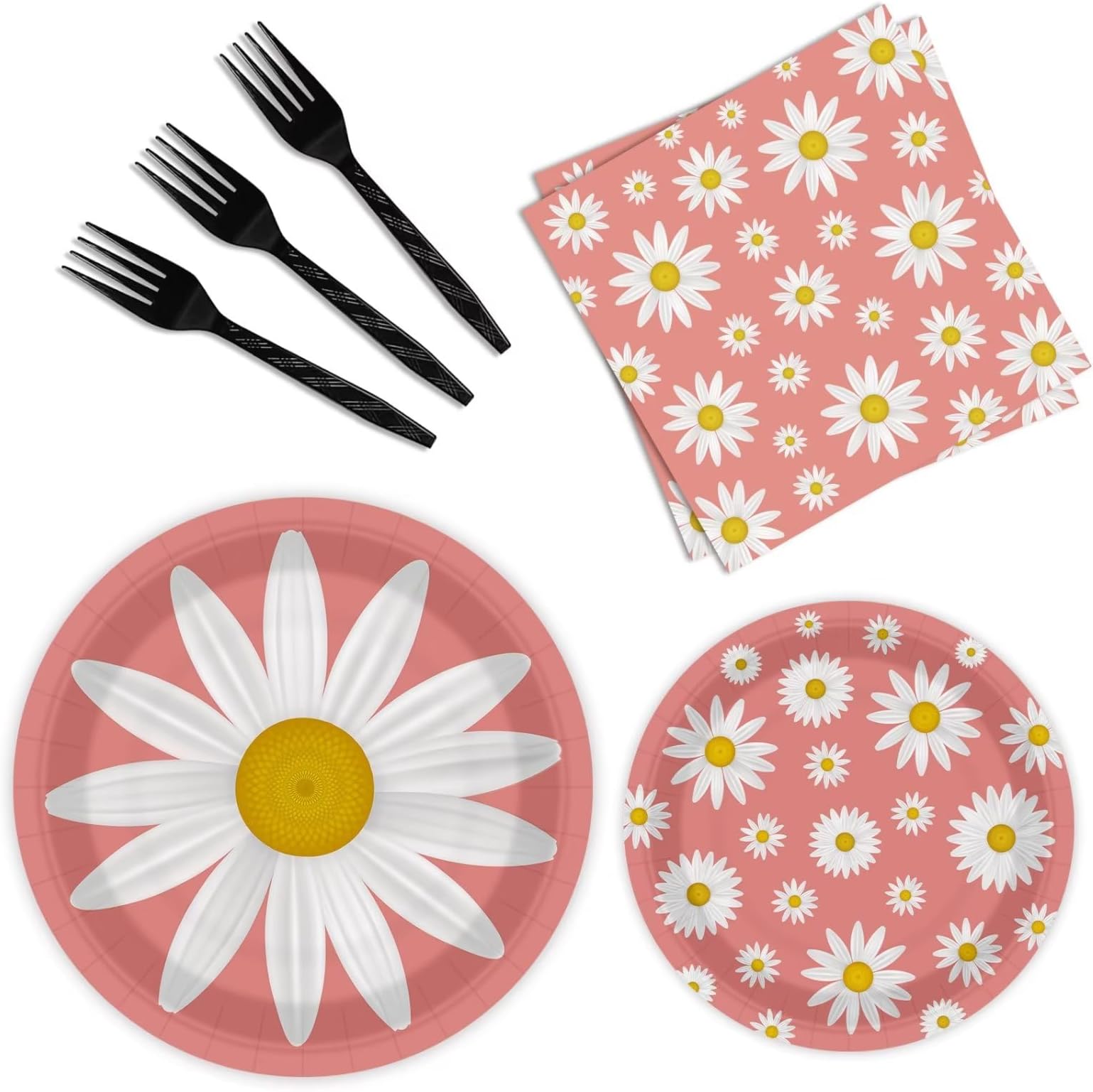 BQK 96 Pcs Daisy Plates and Napkins Party Supplies Daisy