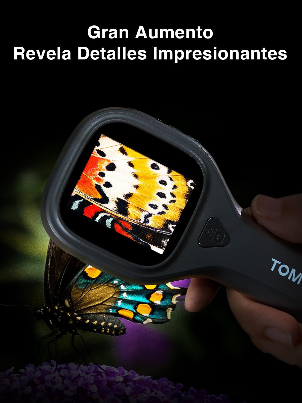 TOMLOV P10 EVO Microscopio para Adultos y Niños, Lupa de Mano Portátil con Pantalla IPS de 2" para Monedas, Insectos y Plantas, Lupa de Joyería con Luz, Compatible con Windows/macOS – Negro