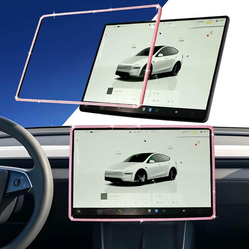 Moldura decorativa com strass para tela Tesla Model 3 e Model Y, rosa, 16 polegadas, Yeapop Pink_16"
