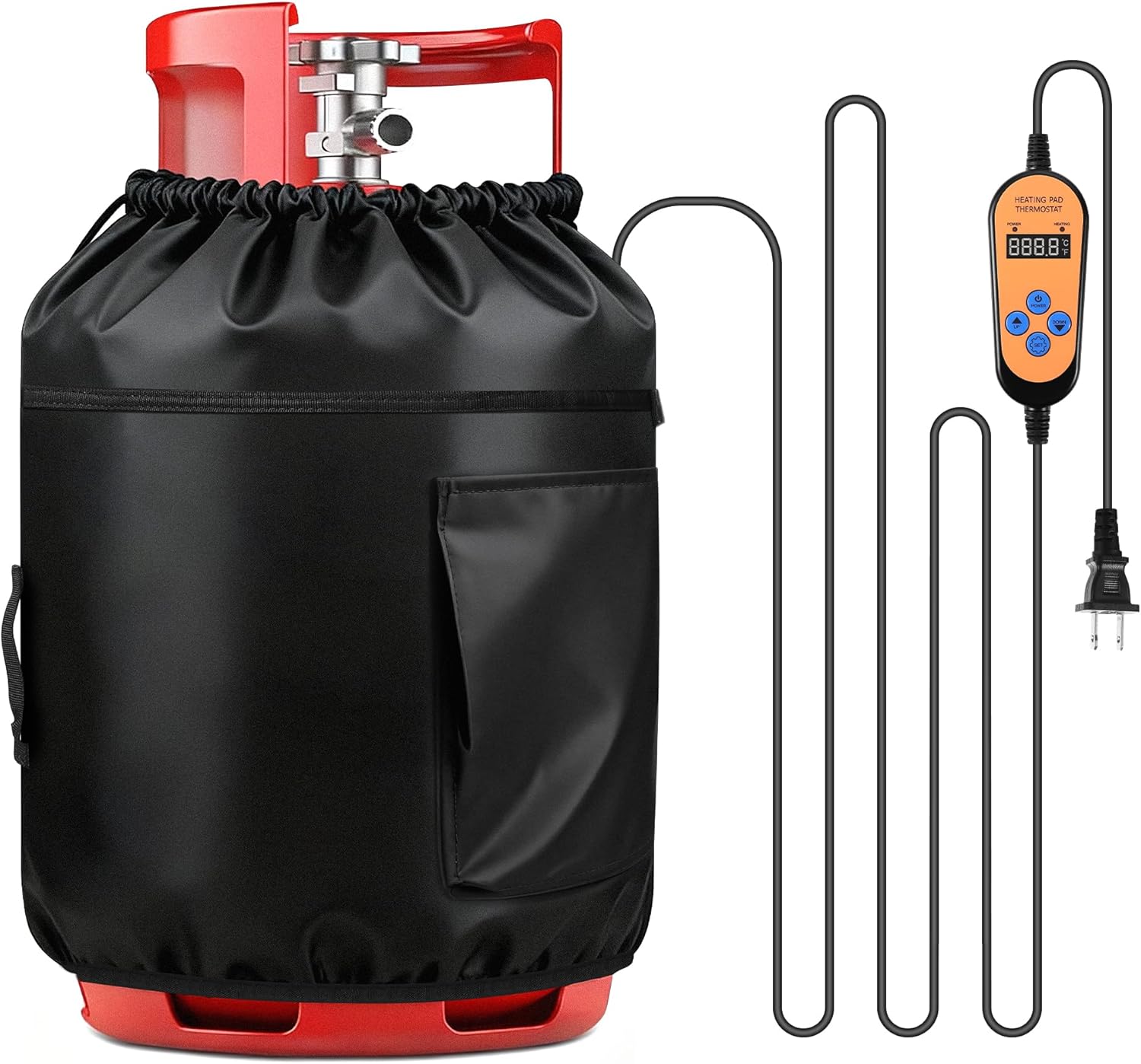 Propane Tank Heater Blanket with Thermostat & Timer – 80W Adjustable LP Cylinder Warmer, Fits 20-30-40 LB Gas Tanks, 41.7x12.2in, 41–122°F, for Outdoor & Industrial Use