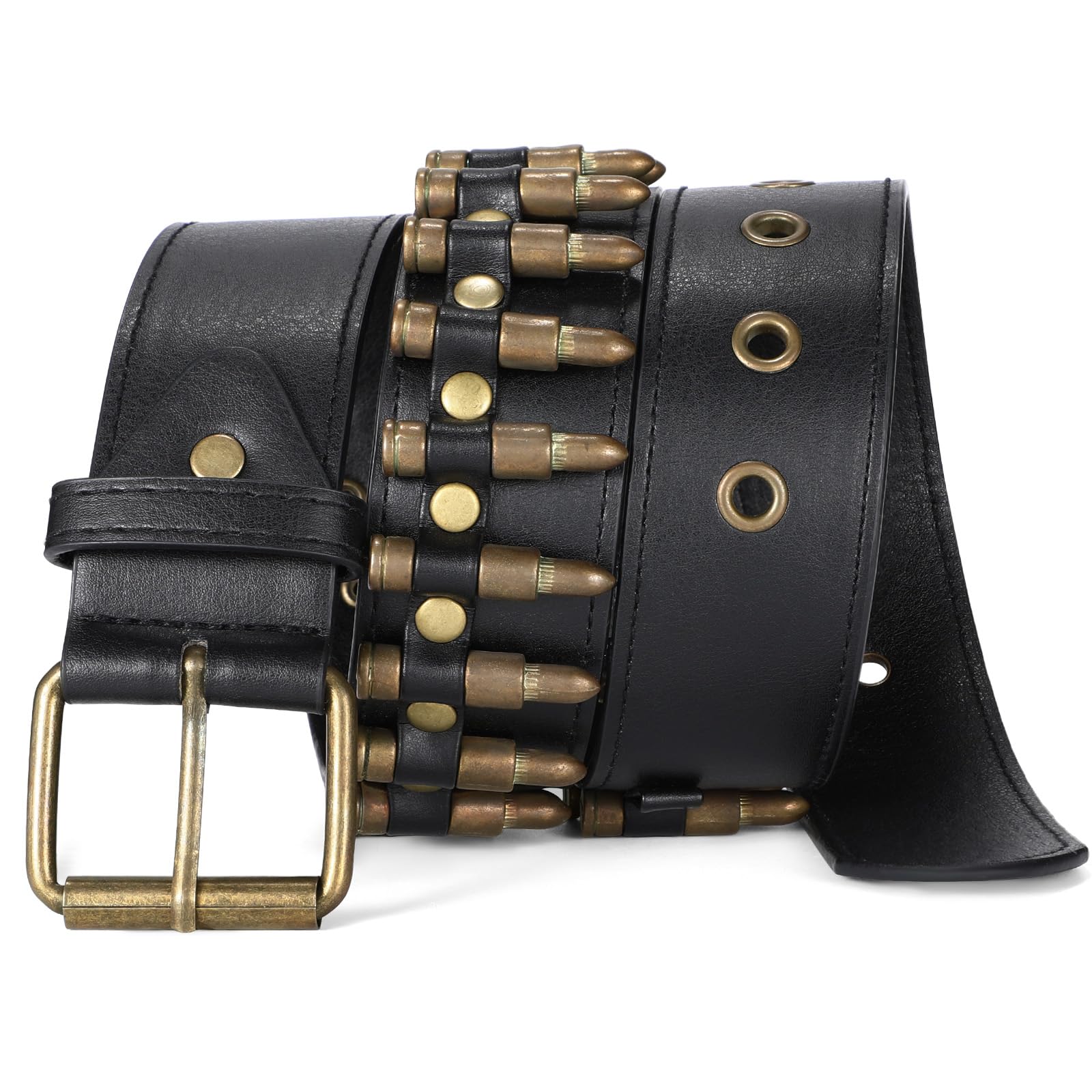SANSTHS Rivet Belts for Women Men Black Studded Gothic Belt Punk Belt with Metel Buckle for Jeans Hip Hop