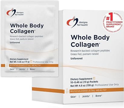 Designs for Health Whole Body Collagen Powder - Hydrolyzed Collagen Peptides Powder for Skin, Joint + Bone Health - Fortigel, Fortibone & Verisol Collagen for Women & Men, Unflavored 10 Packets