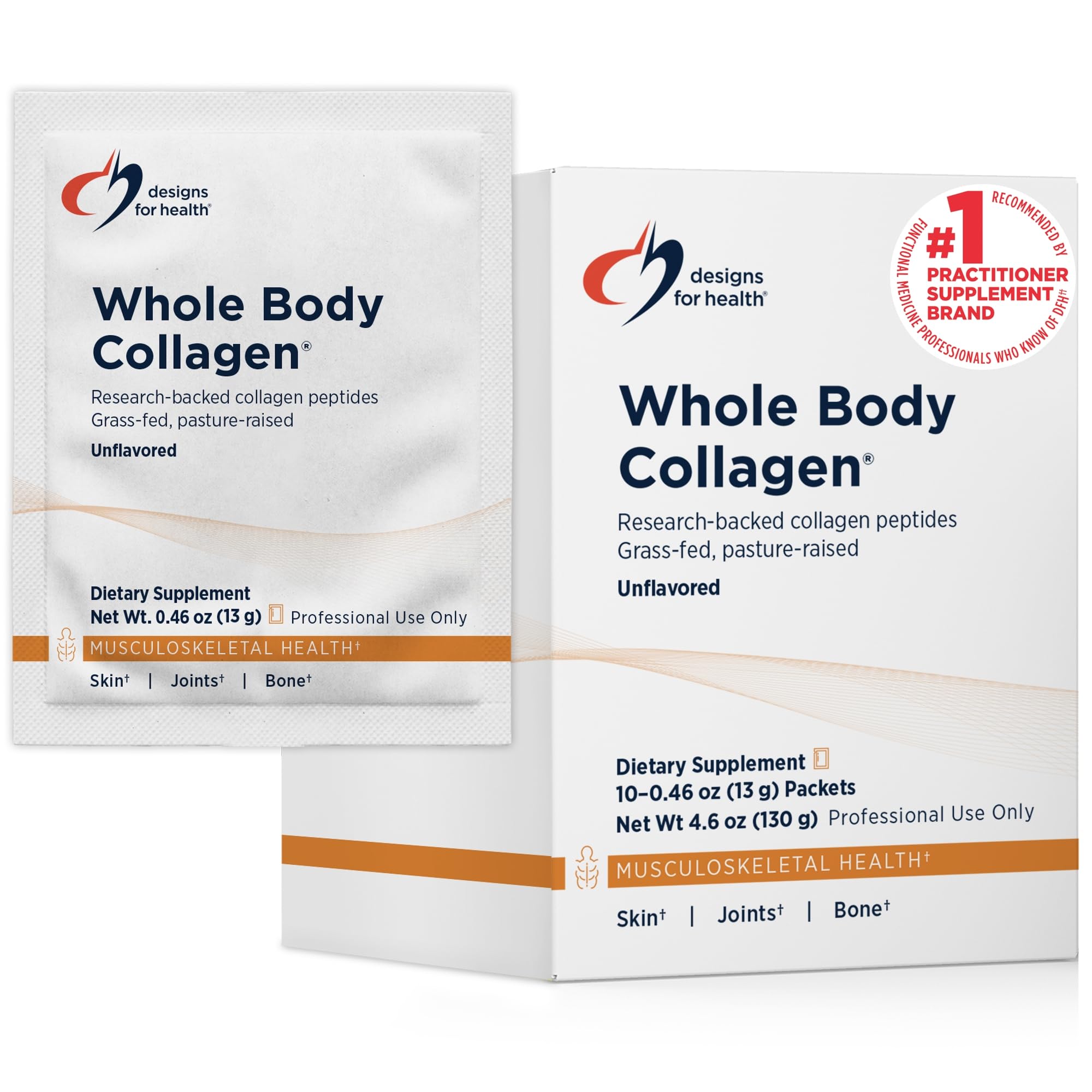 Designs for Health Whole Body Collagen Powder - Hydrolyzed Collagen Peptides Powder for Skin, Joint + Bone Health - Fortigel, Fortibone & Verisol Collagen for Women & Men, Unflavored (10 Packets) 4.6 Ounce (Pack of 1)