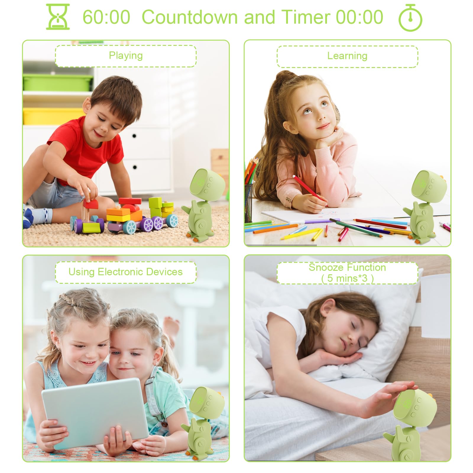 GDWDSvegliare per bambini e ragazzi, digitale senza ticchettio, apprendimento, sveglia al quarzo, luce notturna