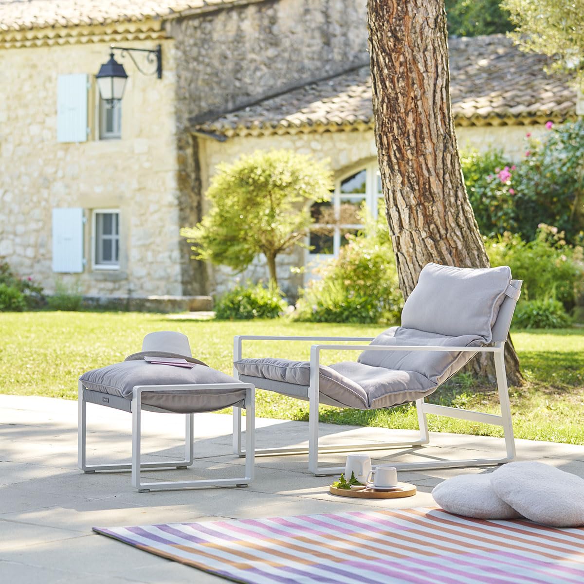 Hespéride - Fauteuil Relax de Jardin Lambinio Blanc en Aluminium en Acier traité en epoxy