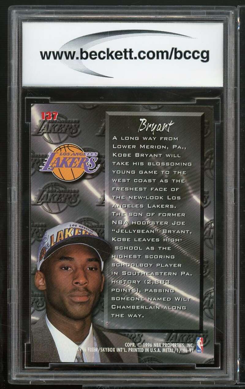 Amazon.com: 1996-97 Metal #137 Kobe Bryant Rookie Card BGS BCCG 10 