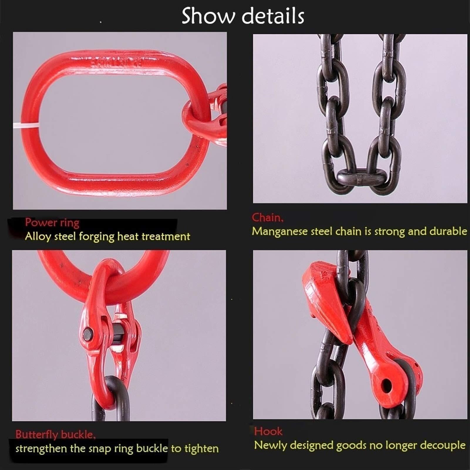 gancho seguridad Eslinga de cadena de elevación de 3 vías con ganchos de eslinga Cadena de eslinga for capacidad de elevación Cadena de eslinga for minería, maquinaria soldar(8T)