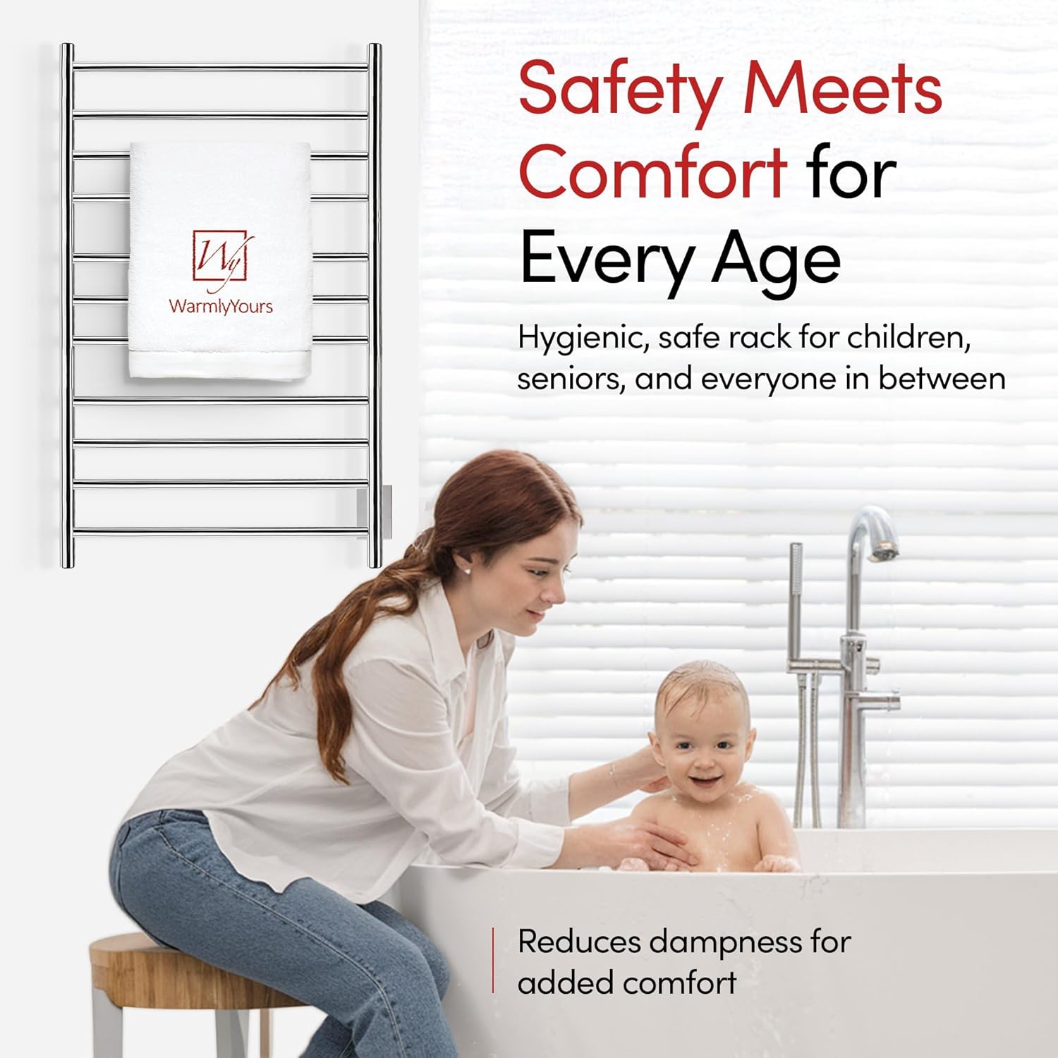 WarmlyYours Malta Heated Towel Rack, 11-Bar Electric Towel Warmer, Hardwired Wall-Mounted, Polished Stainless Steel – Luxurious, Spa-Like Warm Towels for Your Bathroom