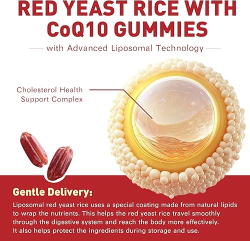 Miniatura 5 de Arroz de levadura roja con gomitas CoQ10 sin azúcar, suplemento de arroz de levadura roja con extracto de ajo inodoro, vitamina E, vitamina D3 y K2,