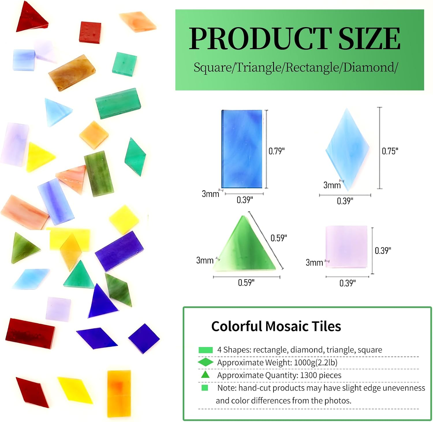 VARIART Mosaic Tiles 1600 Pcs/2Pounds,Stained Mosaic Glass Pieces，Glass Mosaic Tiles for Crafts，Home Decoration and DIY Enthusiasts. (Mix Rainbow-Small)