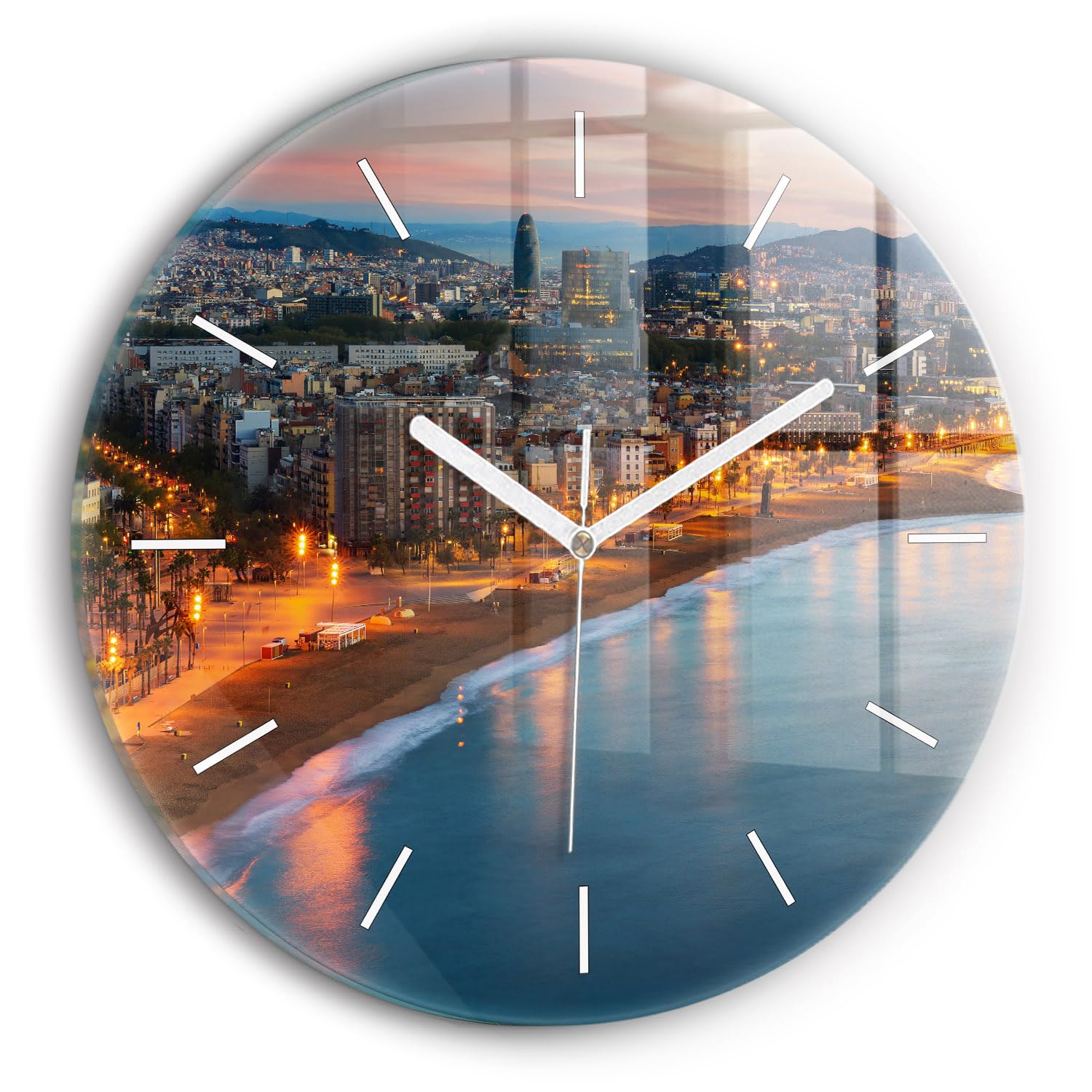 Horloge en verre 30 cm Wallfluent au style moderne de la plage à Barcelone