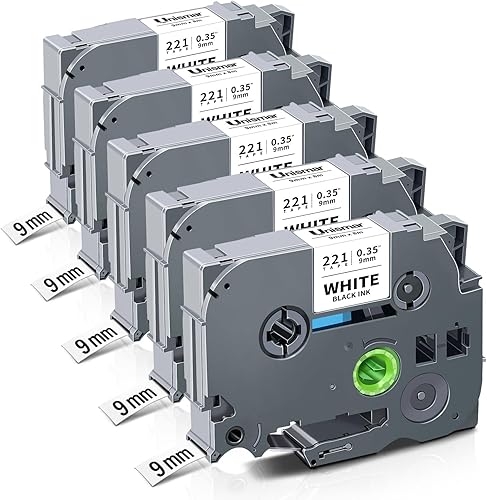 Unismar Tze - Cinta de etiquetas laminada de 0.354 in 0.35 pulgadas, color blanco, compatible con Brother TZe-221 TZ-221 para Ptouch PTD210 PTD220