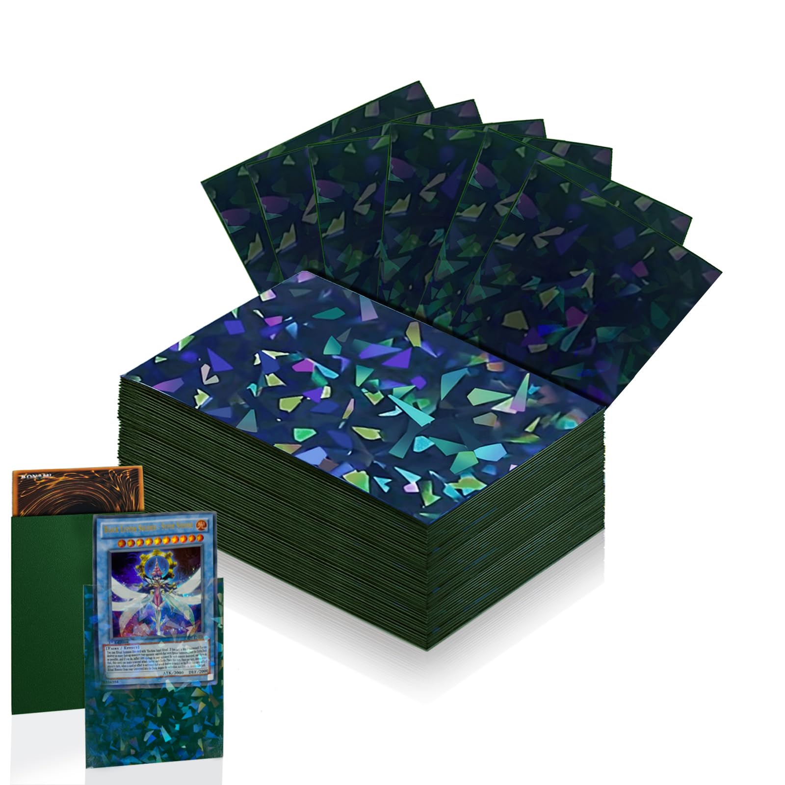 100 Count Green Card Sleeves for Trading Cards, Perfect Fit Shiny MTG Card Sleeves, Holographic Card Sleeve Fit for Magic, Photocard, TCG, Baseball/Sports Cards, Yugioh Card, Game Card 66 * 91 mm