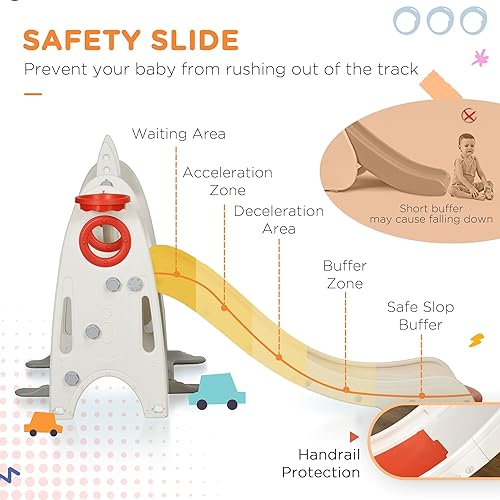 Miniatura 4 de Qaba Juego de tobogán y columpio 8 en 1 para niños pequeños con aro de baloncesto de altura ajustable, fútbol, golf, lanzamiento de anillos y juego