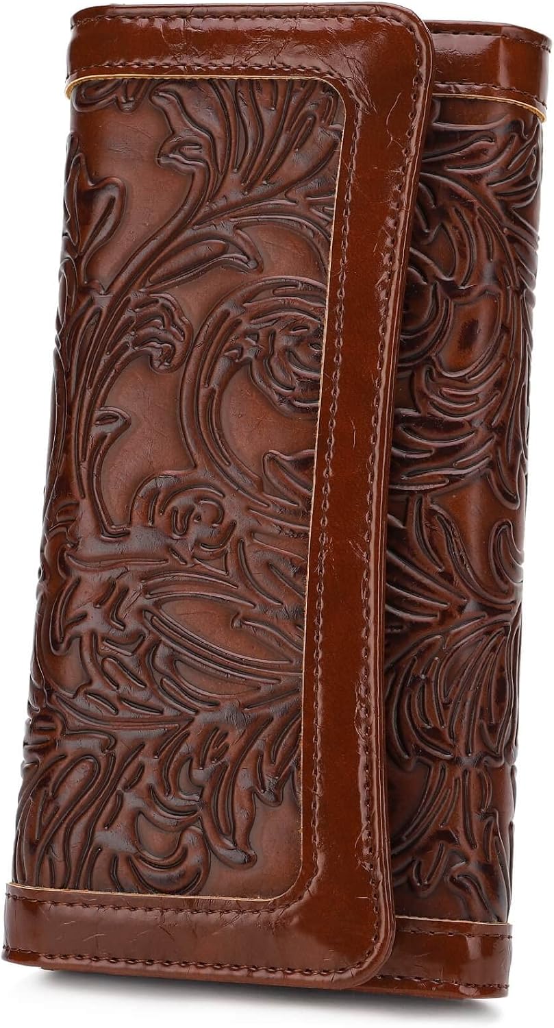 MEITRUE Women's Wallet Leather RFID Blocking Trifold Ladies Purse Embossed long Clutch Card Holder Phone Checkbook Organizer