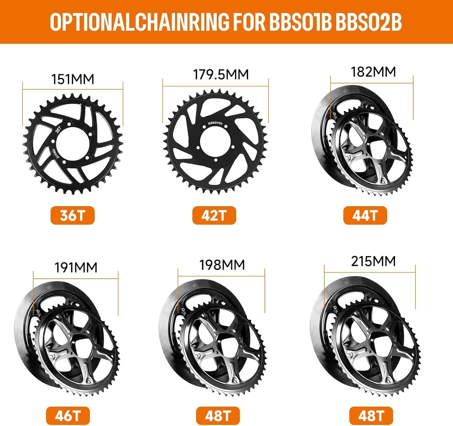 BAFANG Chainring for Mid Drive Kit : 42T Compatible with BBS02 BBS02 48V 750W 500W 350W 250W Electric Bike Mid Drive Conversion - 16.5mm Large Offset - Without Chain Guard
