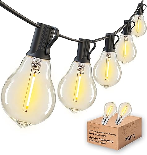 Miniatura 19 de DAMAING Tira de luces LED de 200 pies para exteriores con 100+5 bombillas LED Edison inastillables A39, resistente al agua, de grado comercial