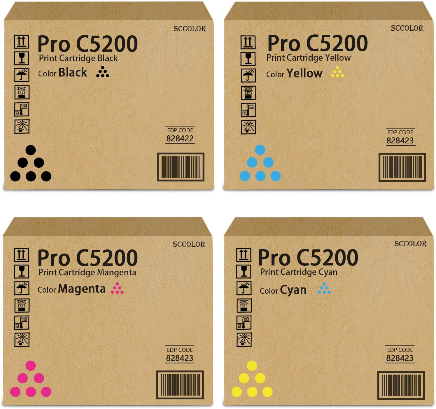 High Yield Pro C5200 Toner Cartridge 828422 828423 828424 828425 Black Cyan Magenta Yellow Remanufactured C5200 Toner Cartridge Replacement for Savin Lanier Ricoh Pro C5200 C5200S C5210S Printer