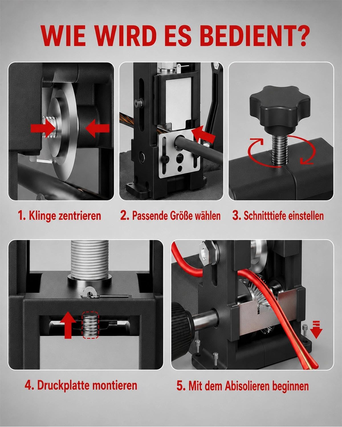 Kabelschälmaschine für 1–25 mm Kabel – Abisolierer Maschine mit Handkurbel & Bohrer kompatibel – Abisoliermaschine, Kabelschäler, Kabelentmantler aus Stahl/ABS – Abisolierzange mit Ersatzblatt