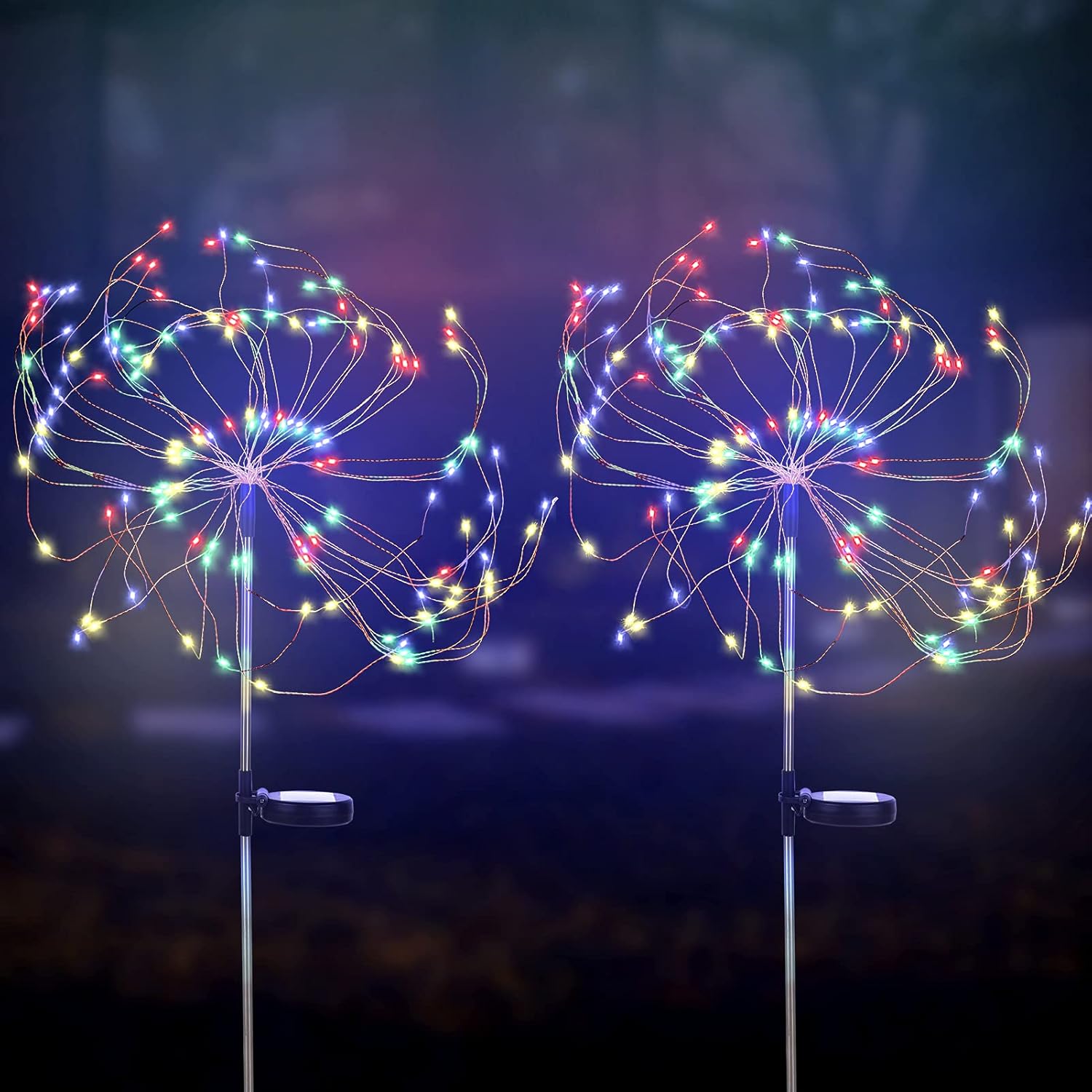 Anna ガーデンライト ソーラーデコレーション Ledイルミネーションライト 芝生ランプ 花火ライト ストリングライト プレゼント 150電球 Led 50本銅線 Ip65防水 タンポポ式 ランプ 芝生 マルチカラー 公園 花火クリスマスライト 自動点灯 ２本 祝日 ソーラー充電 送料